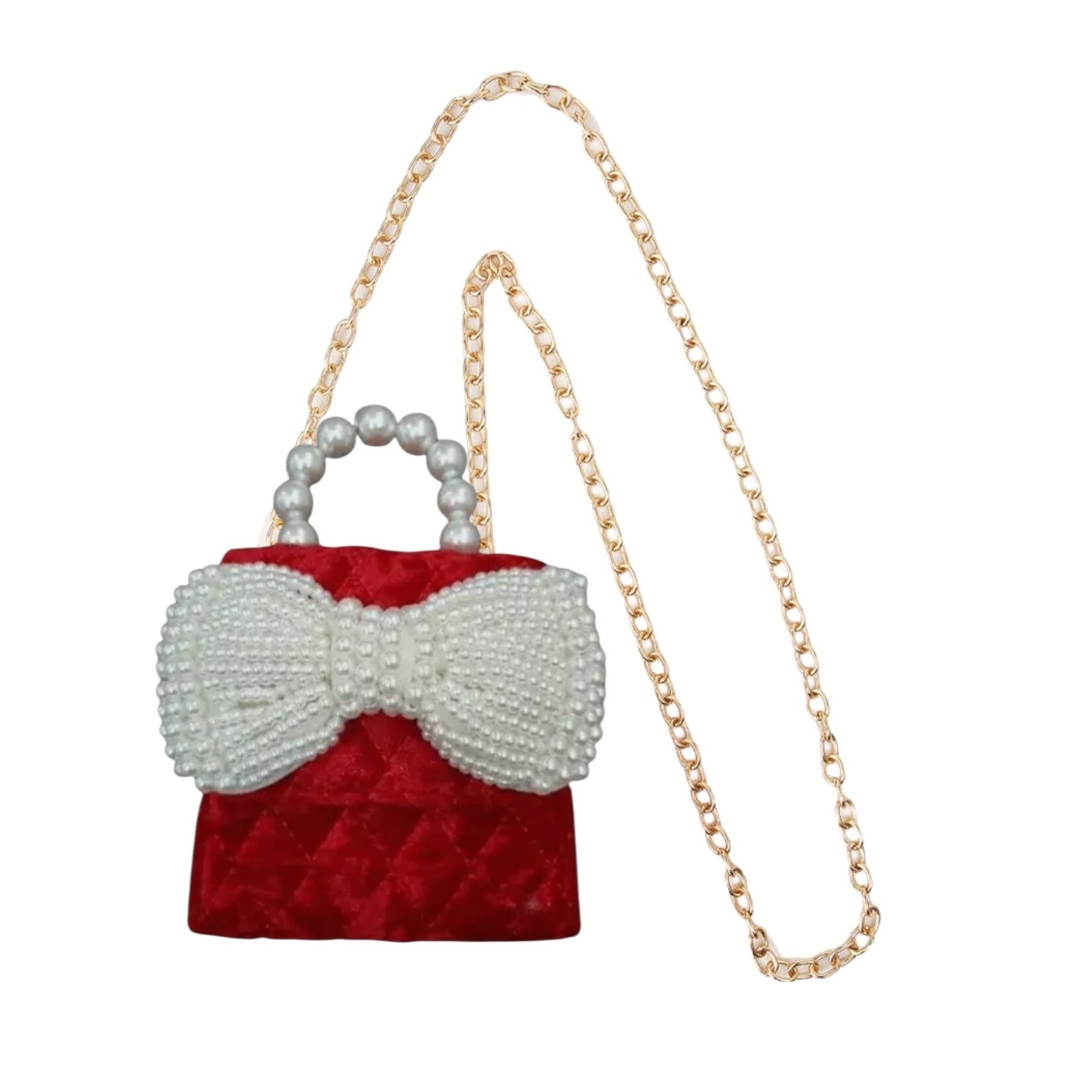 ML Kids Velvet Pearl Bow Purse