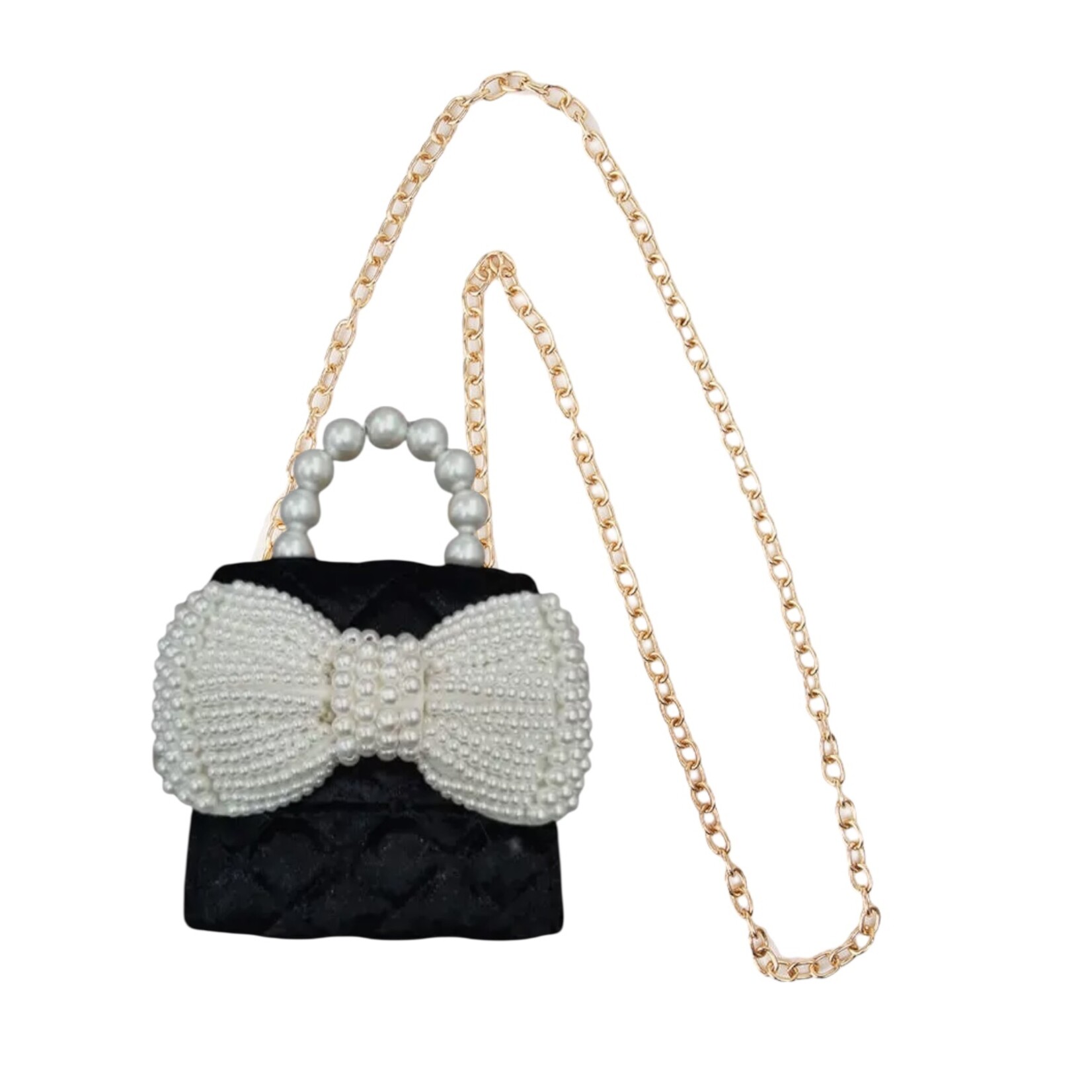 ML Kids Velvet Pearl Bow Purse