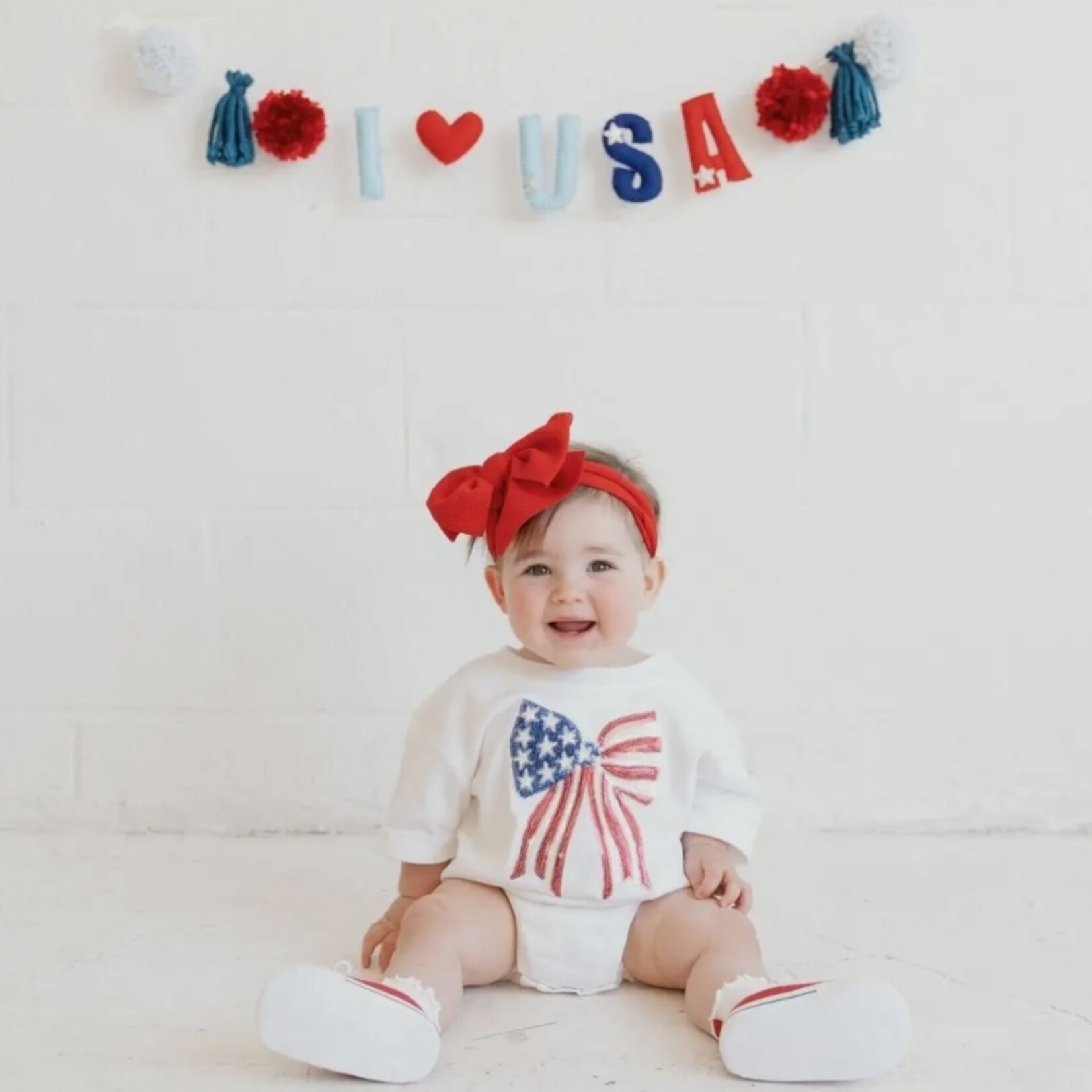 Sweet Wink Patriotic Sequin Bow Romper