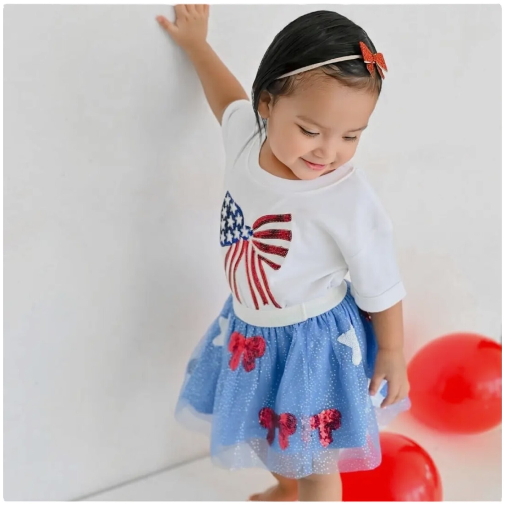 Sweet Wink Patriotic Sequin Bow Romper
