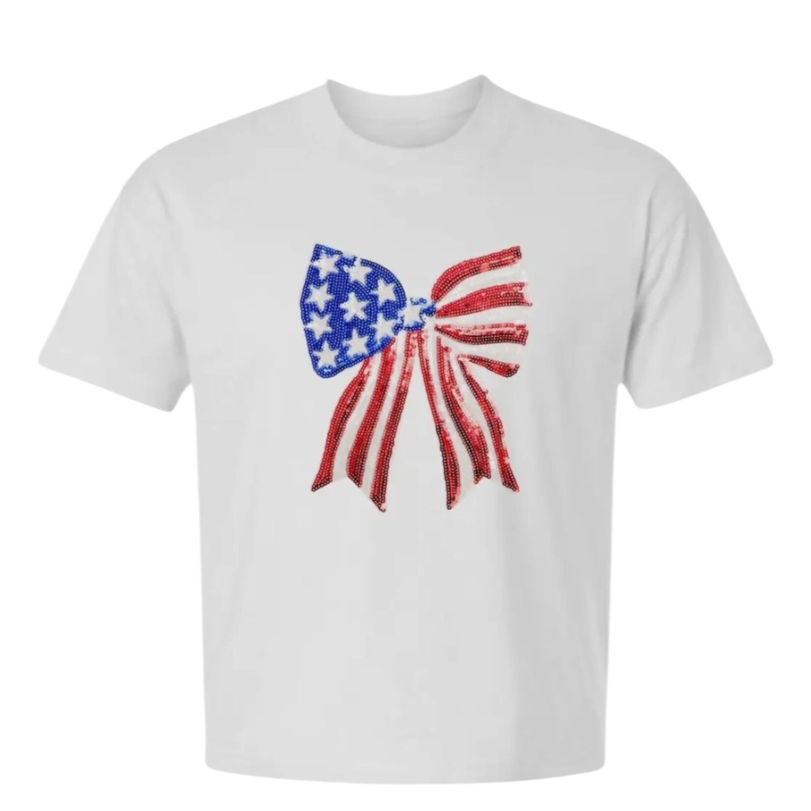Sweet Wink Adult Patriotic Sequin Bow Shirt