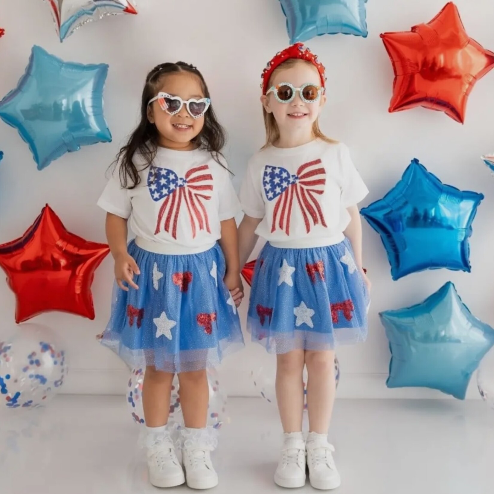 Sweet Wink Girls Patriotic Sequin Bow Shirt