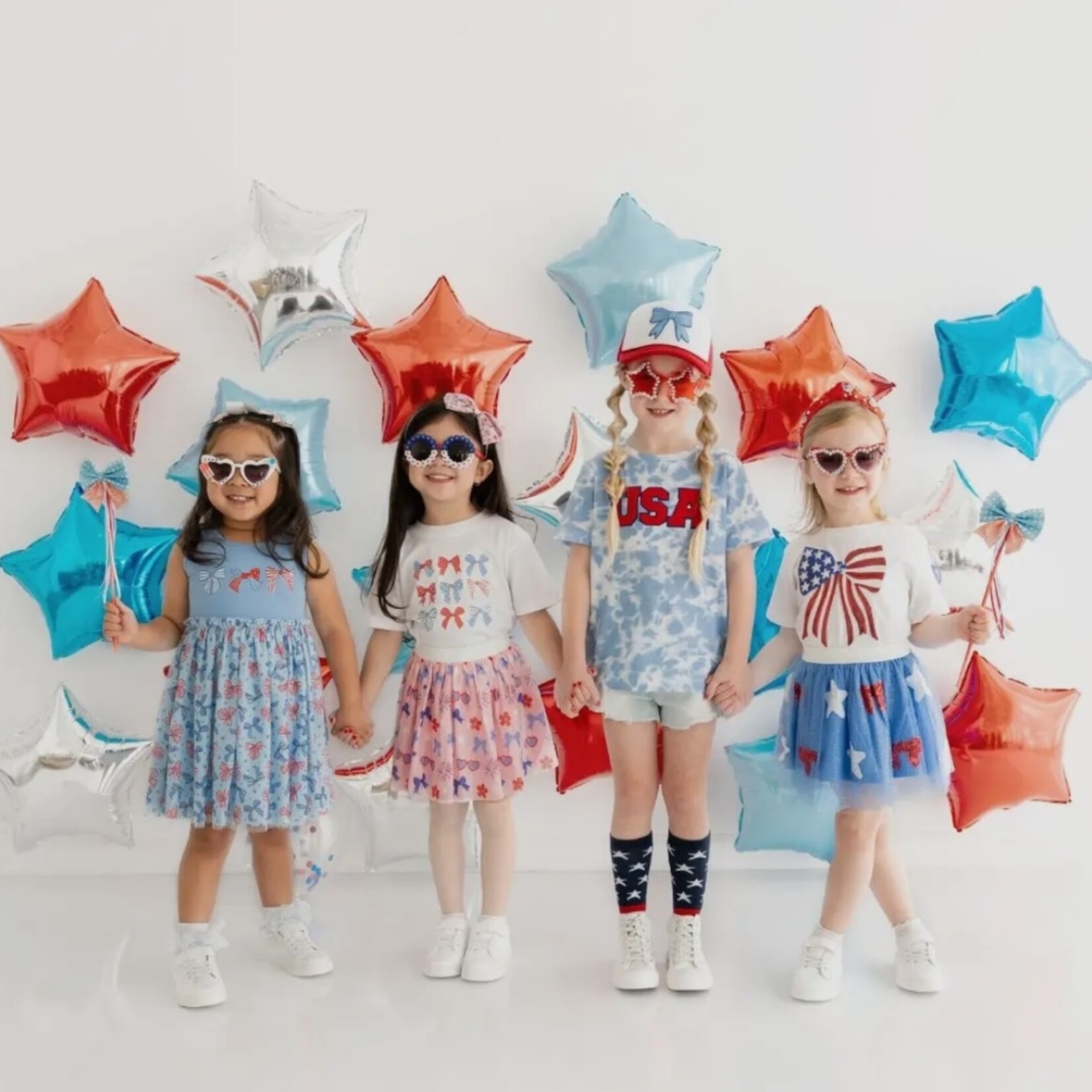 Sweet Wink Girls Patriotic Sequin Bow Shirt