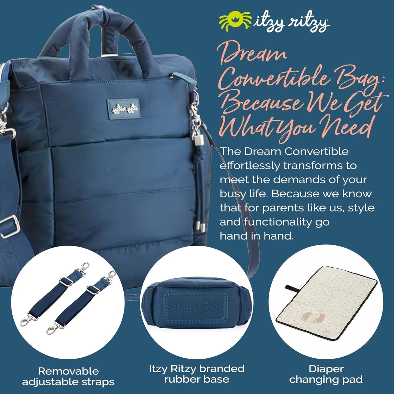 Itzy Ritzy Dream Convertible Sapphire Starlight Diaper Bag