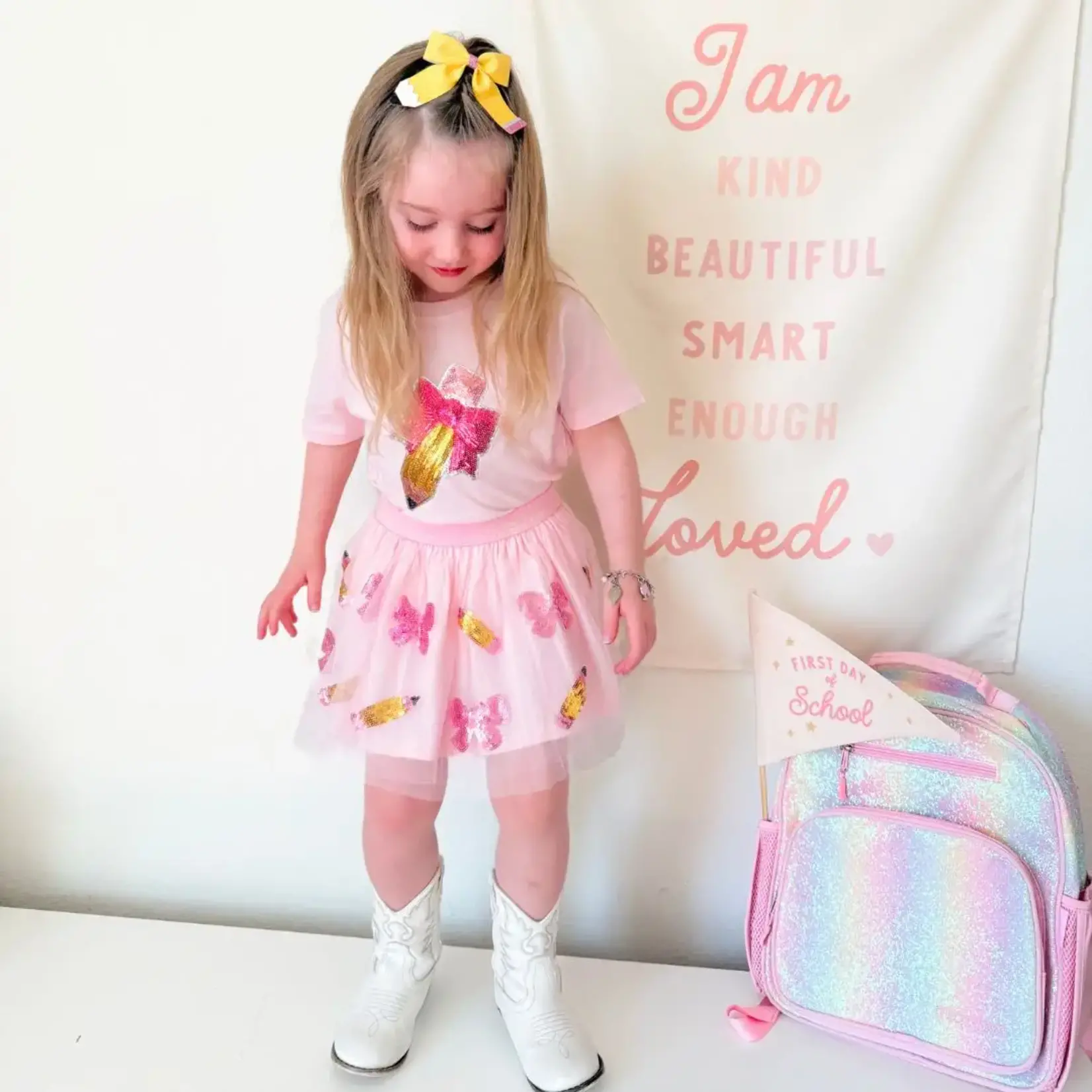 Sweet Wink Pencil Bow Sequin Shirt
