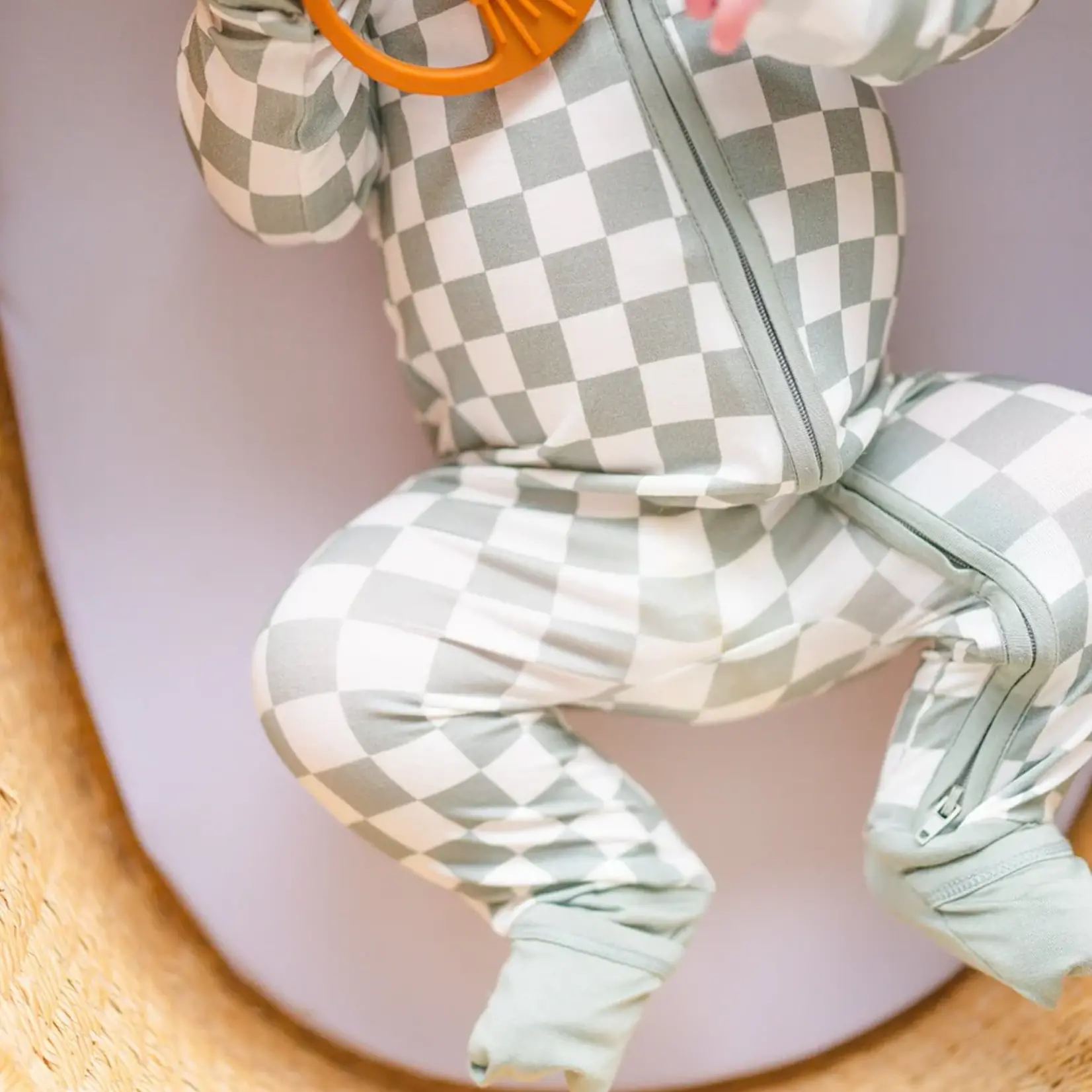 Harp Angel Jade Checkered Zipper Romper