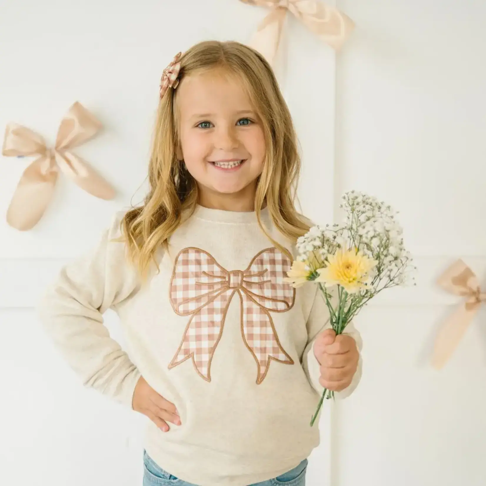 Sweet Wink Gingham Bow Sweatshirt