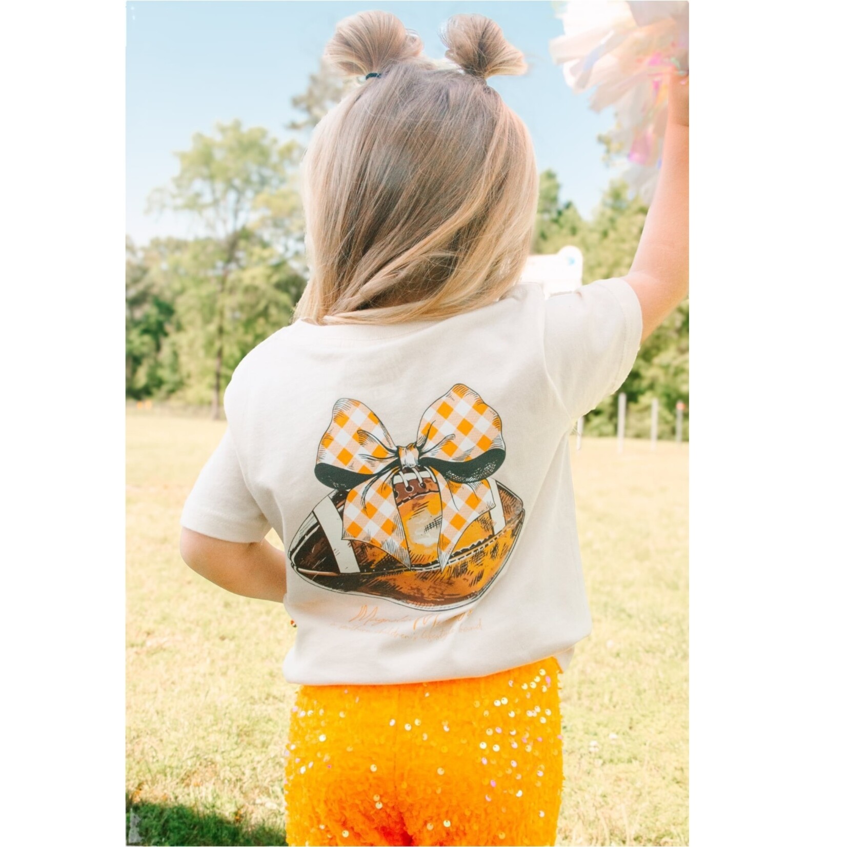 Magnolia Mudbugs Gingham Bow & Football Shirt - Orange