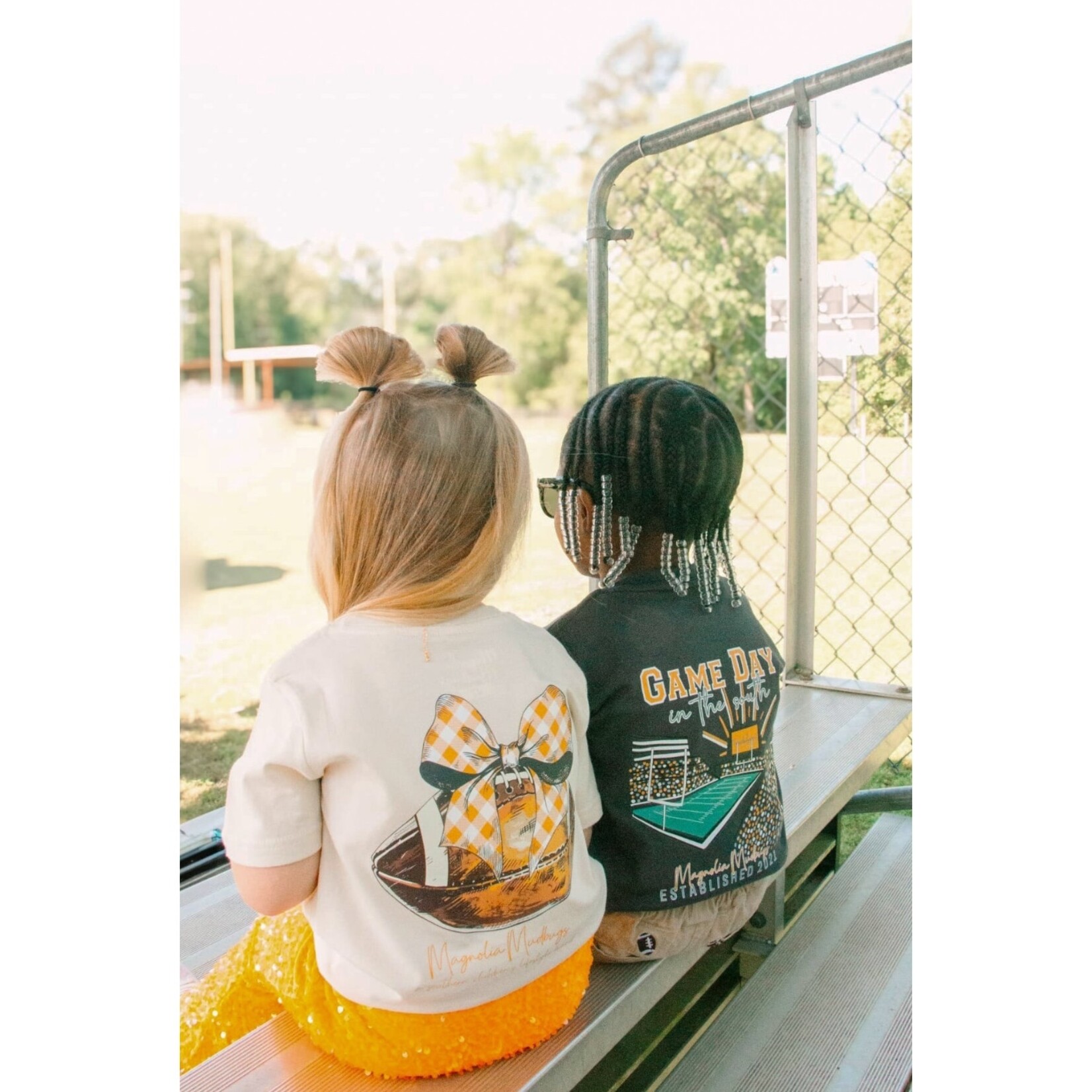 Magnolia Mudbugs Gingham Bow & Football Shirt - Orange