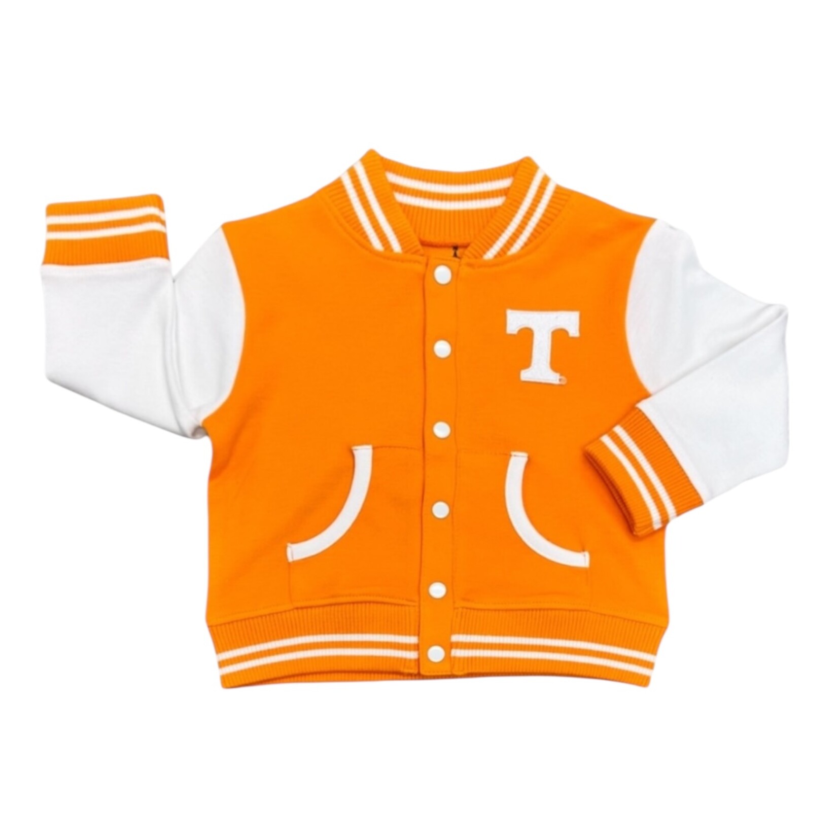 Creative Knitwear Orange Power T Varsity Jacket