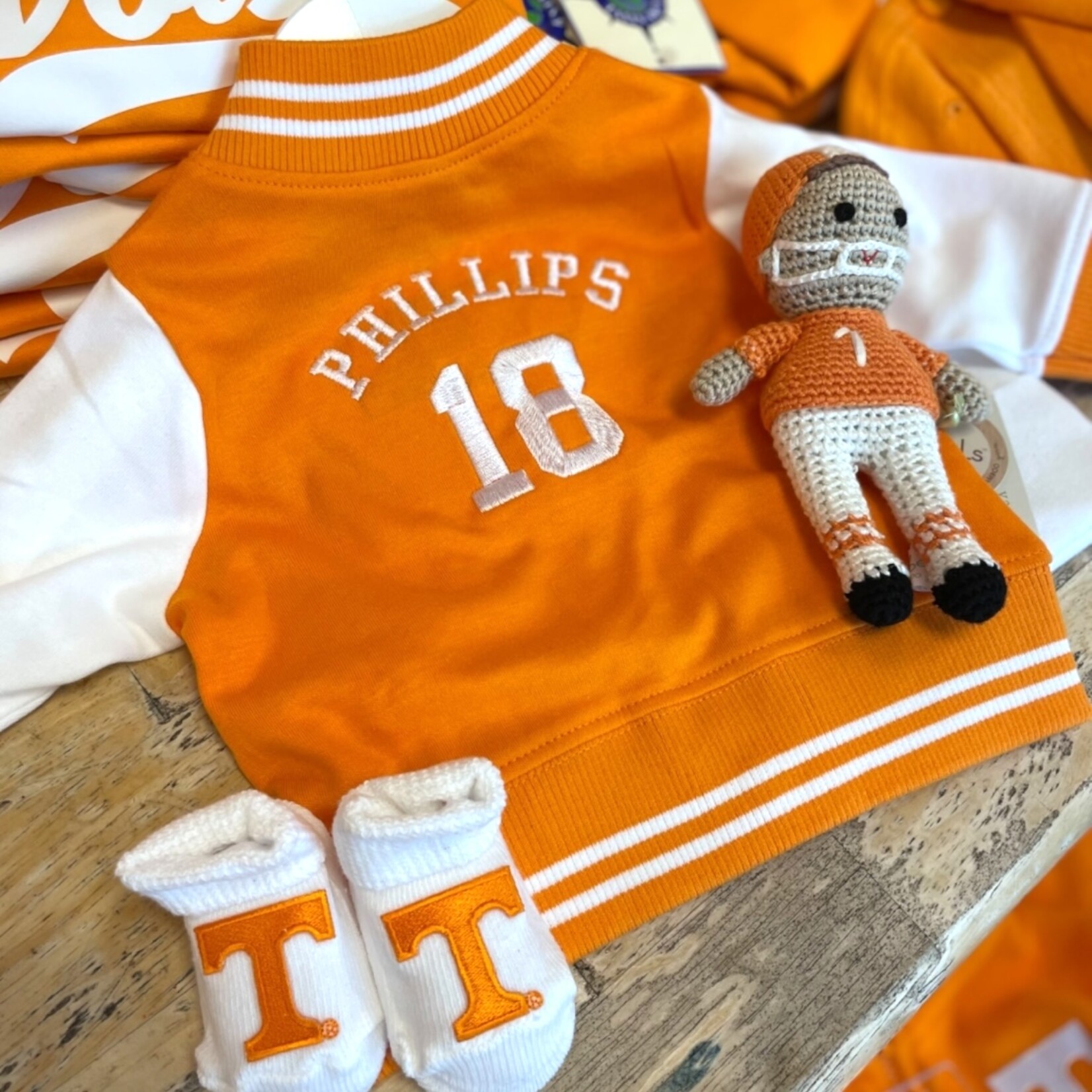 Creative Knitwear Orange Power T Varsity Jacket