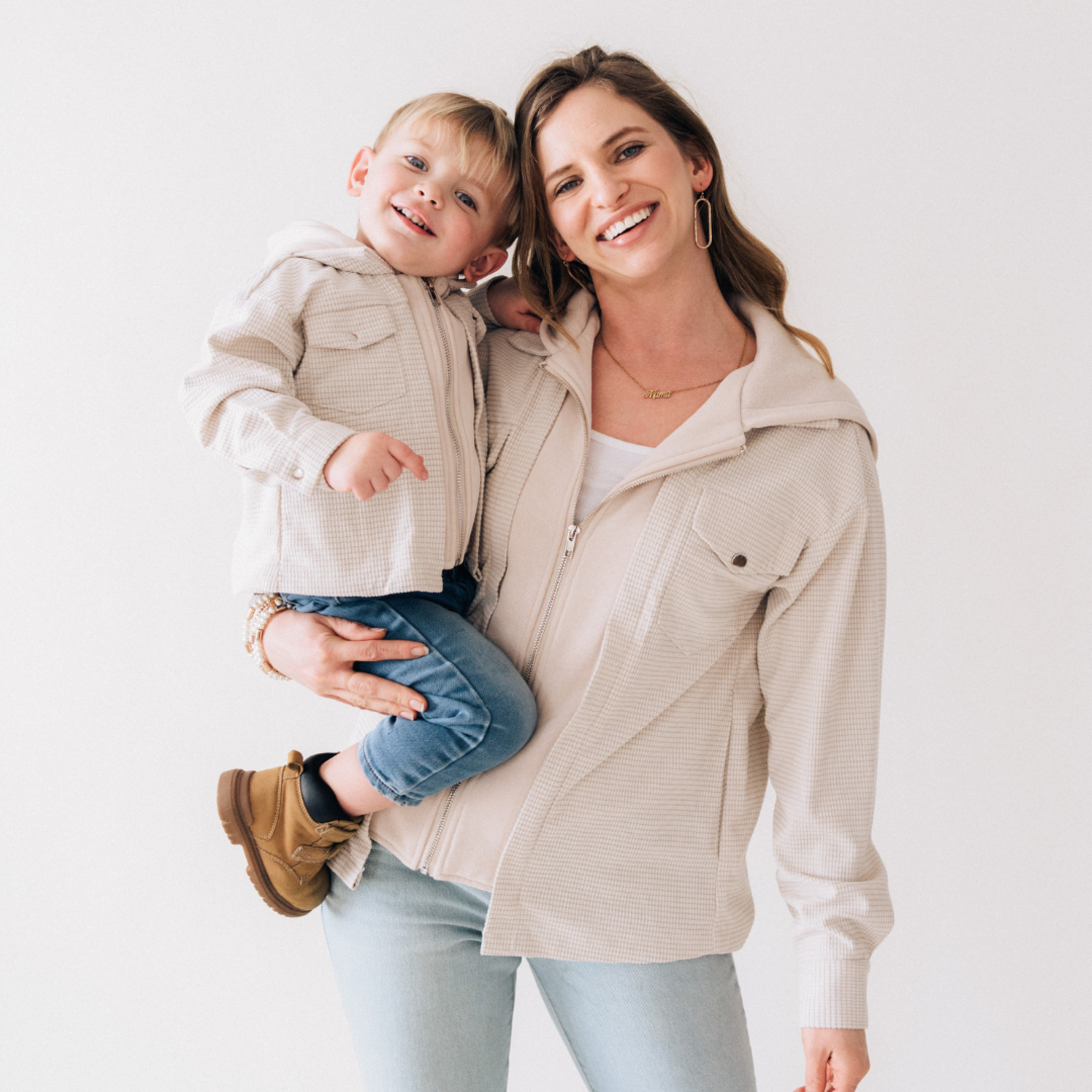 HAHA MAMA Ecru Hooded Kids Zip Up