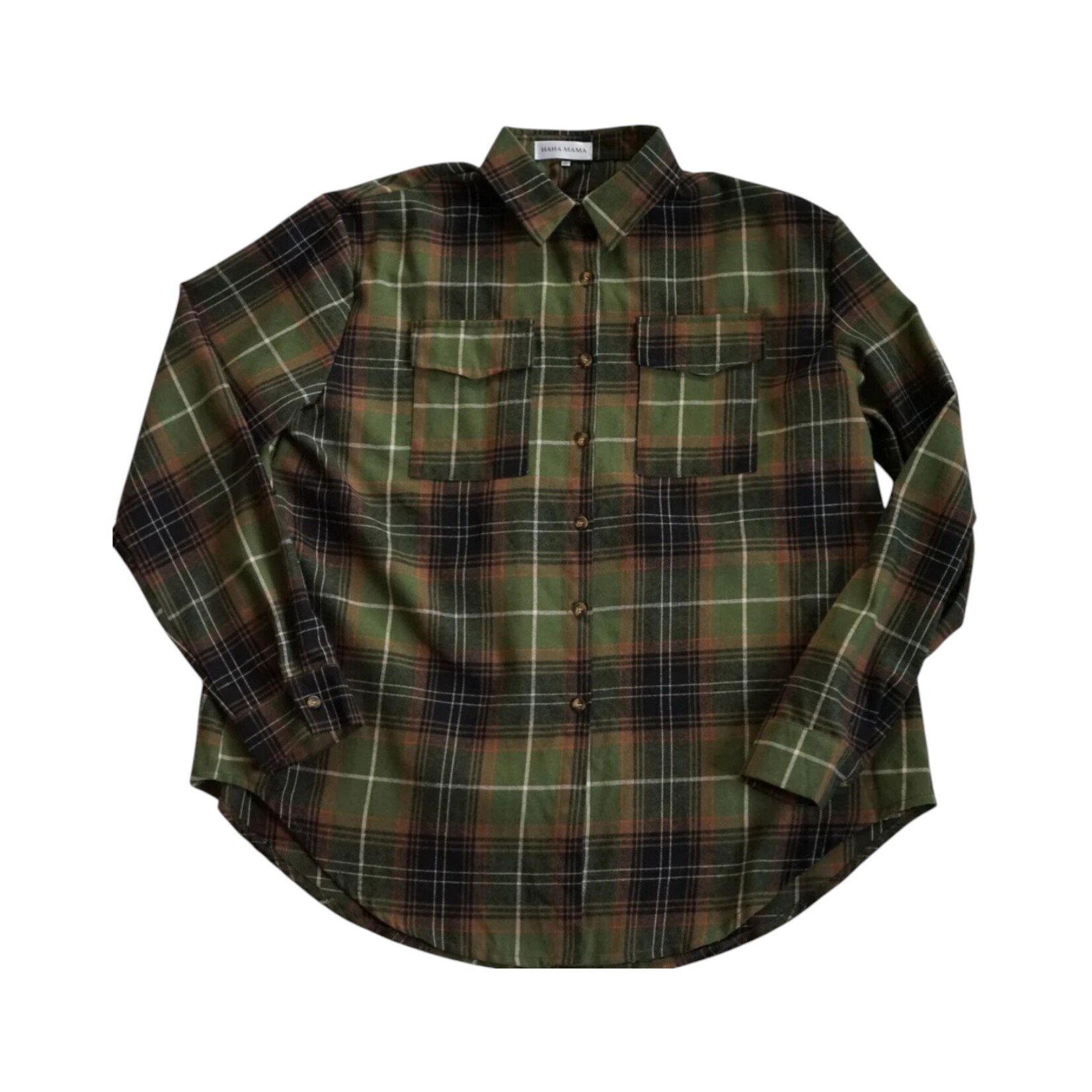 HAHA MAMA Green Plaid Adult Flannel