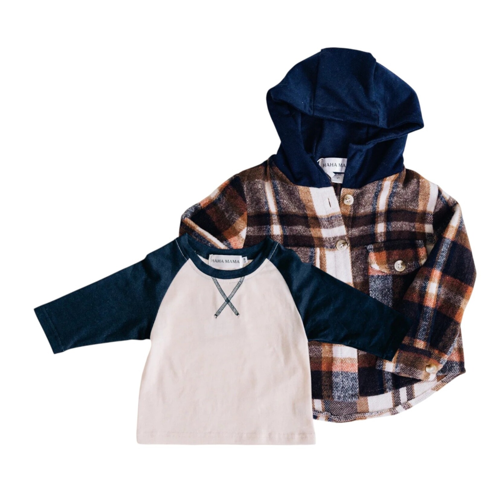 HAHA MAMA Navy/Copper Flannel & Raglan