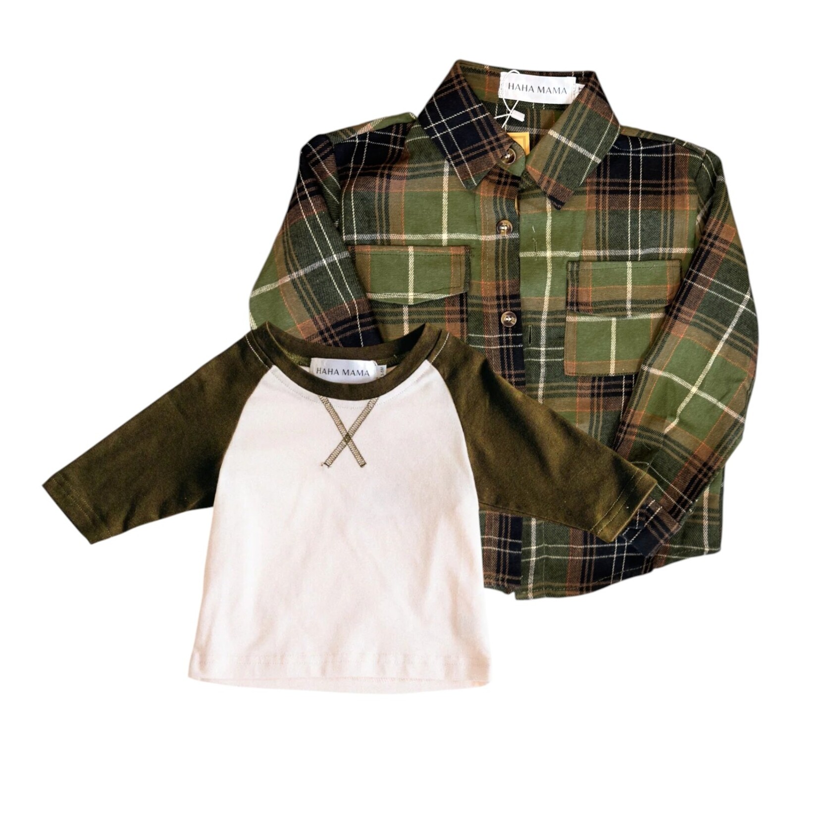 HAHA MAMA Green Plaid Flannel & Raglan