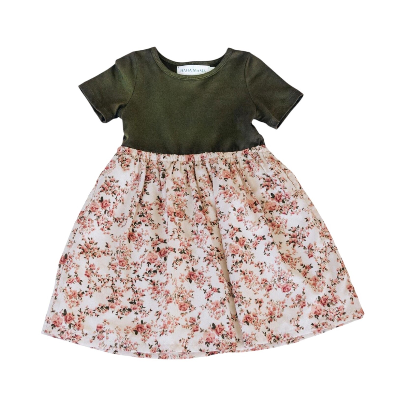 HAHA MAMA Green Floral Girls Dress