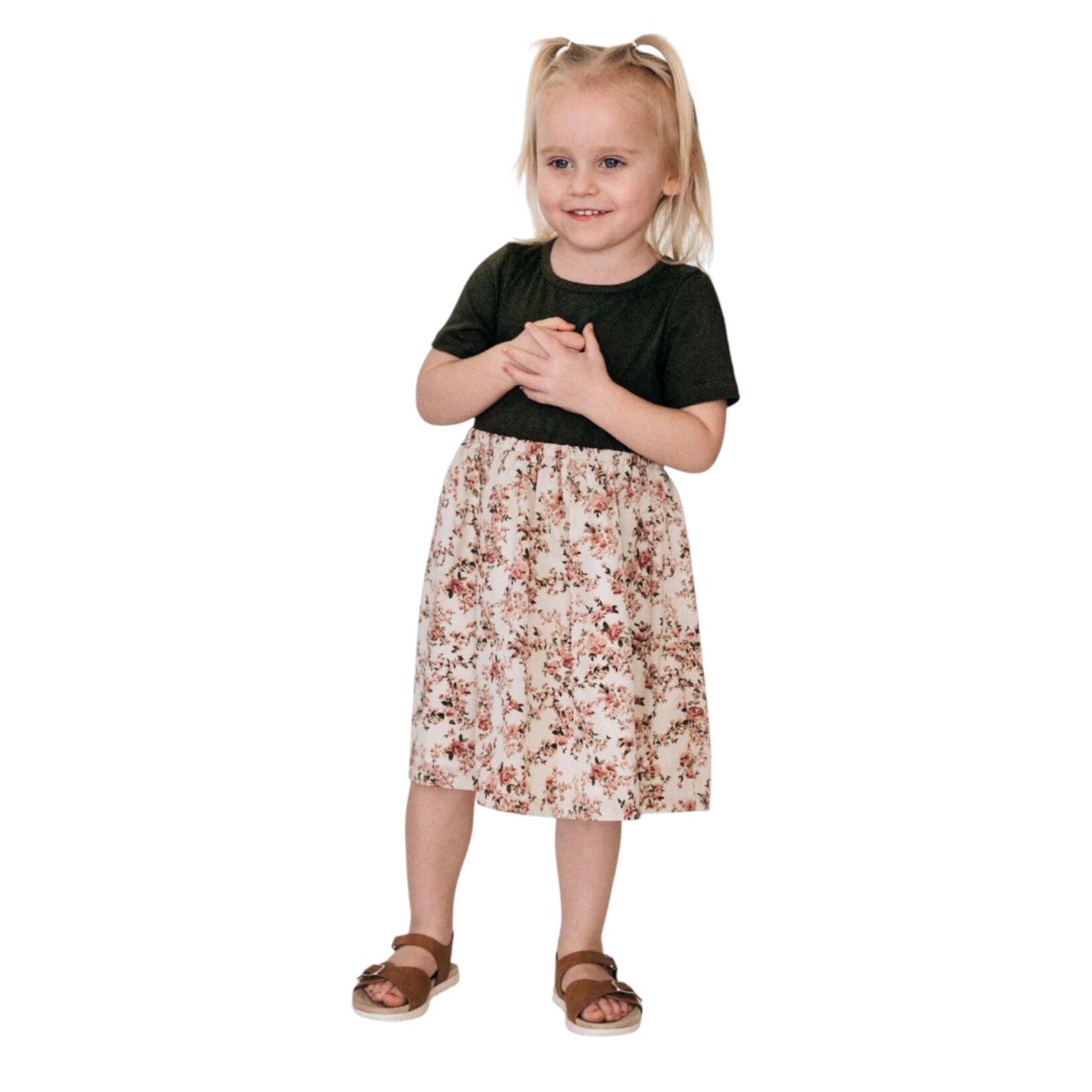 HAHA MAMA Green Floral Girls Dress