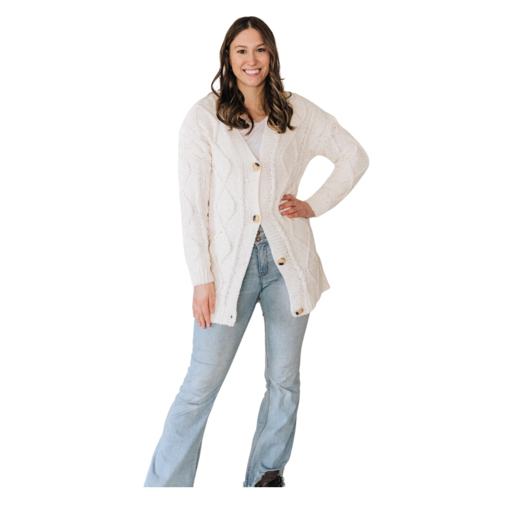 HAHA MAMA Ivory Cable Knit Mommy Cardigan