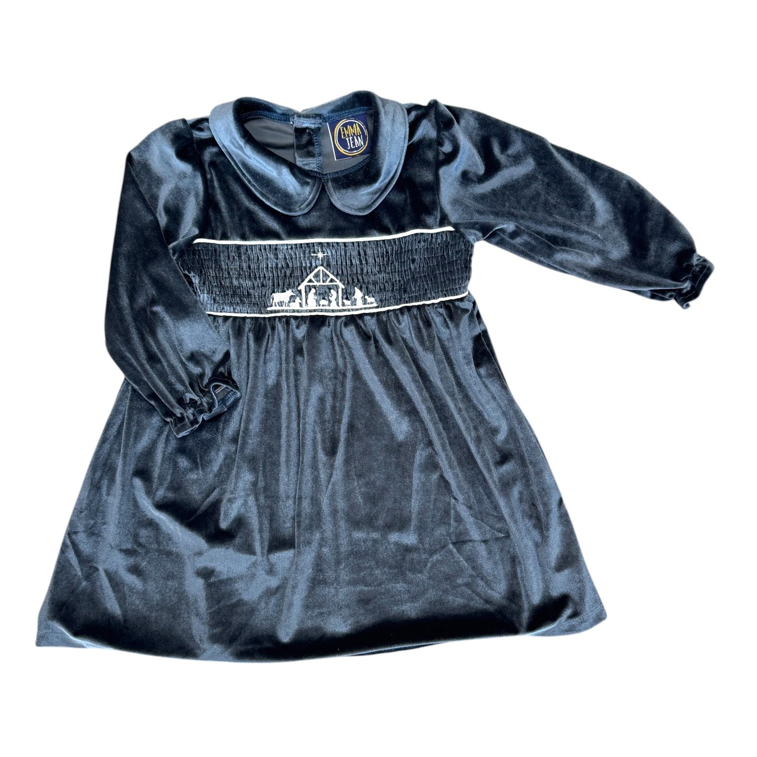 navy blue smocked nativity dress Deep Blue Smocked Nativity Dress