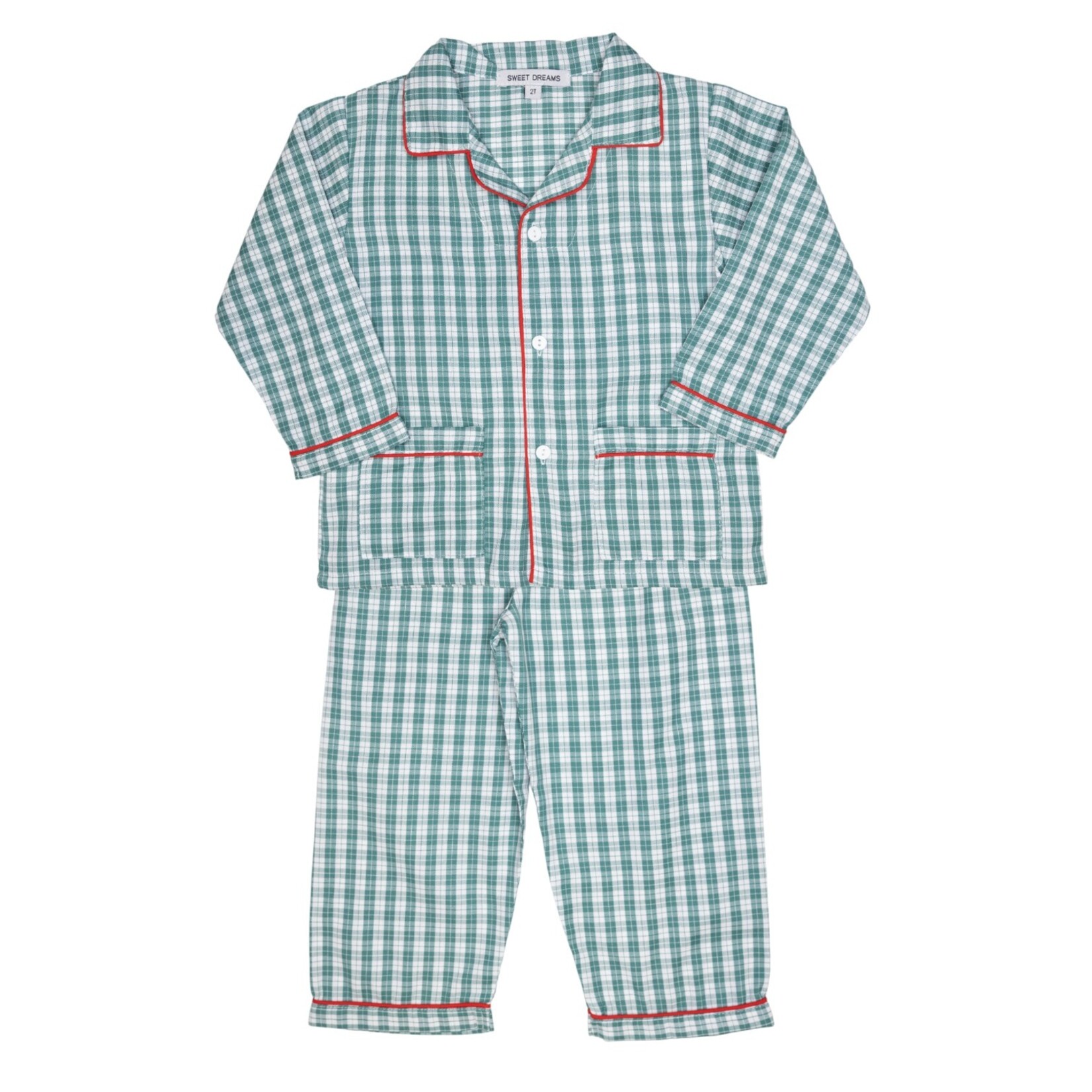 Sweet Dreams Green Plaid & Red Trim PJ Set