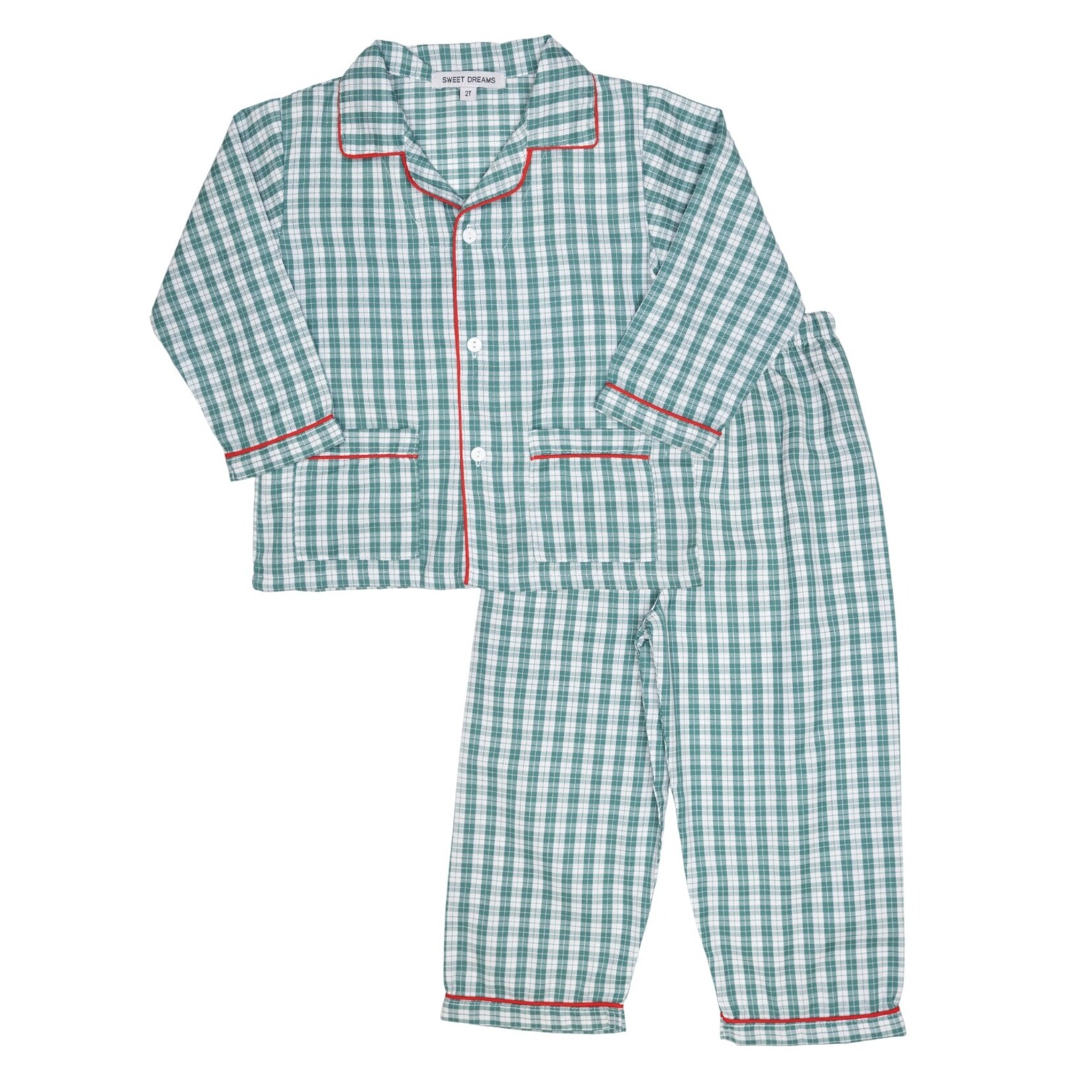 Sweet Dreams Green Plaid & Red Trim PJ Set