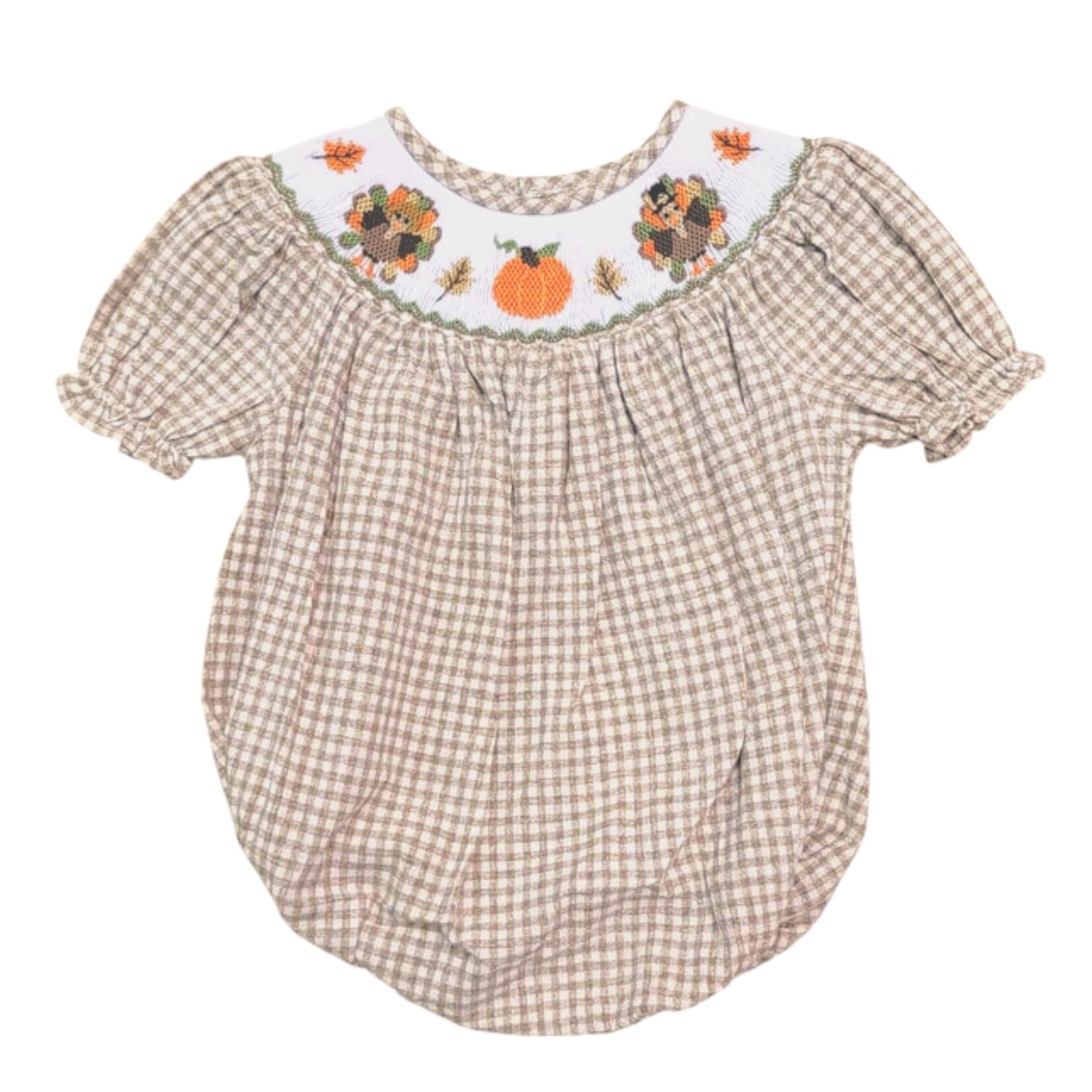 Sweet Dreams Gingham Turkey Smocked Girl Bubble