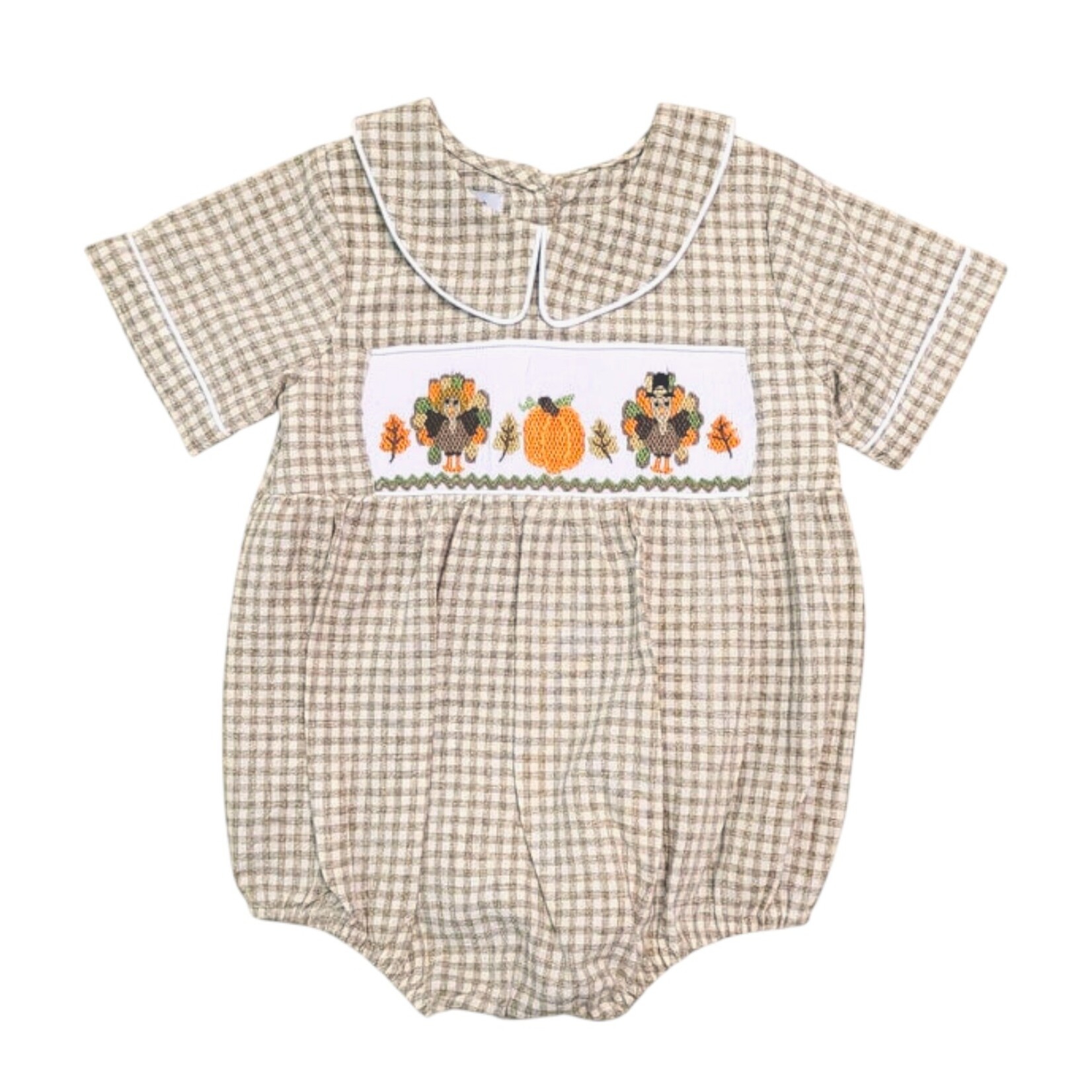 Sweet Dreams Gingham Turkey Smocked Boy Bubble