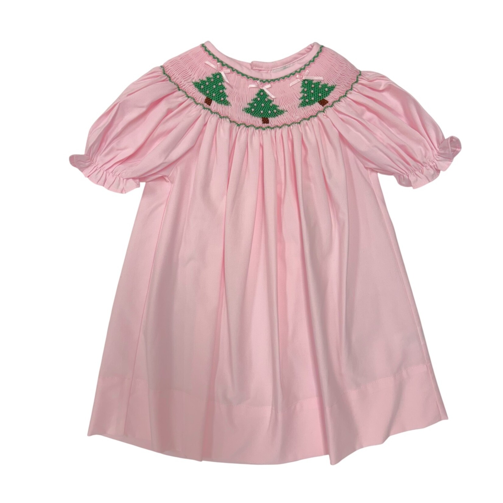 sweet  dreams Pink Christmas Tree Smocked Dress