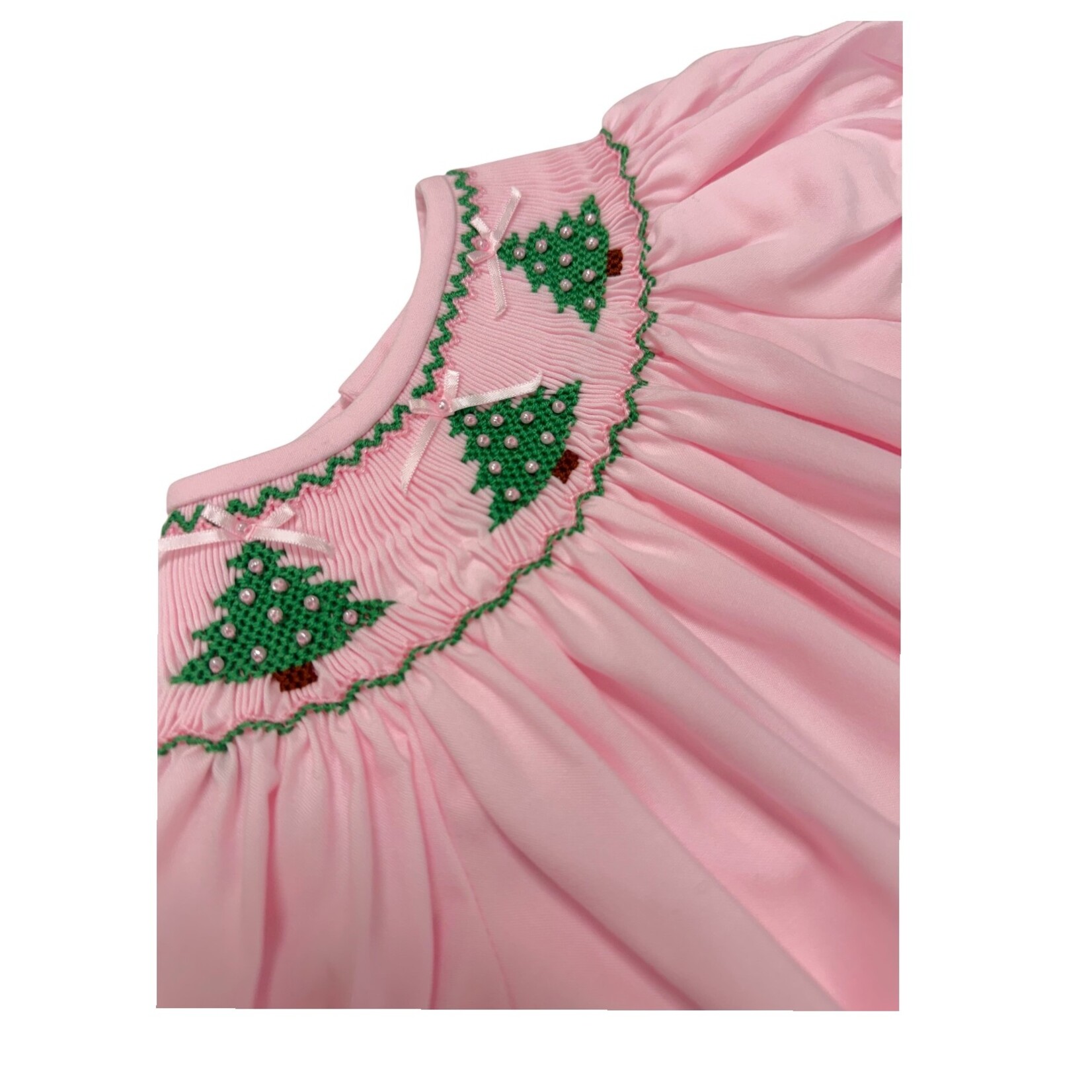 Sweet Dreams Pink Christmas Tree Smocked Bubble