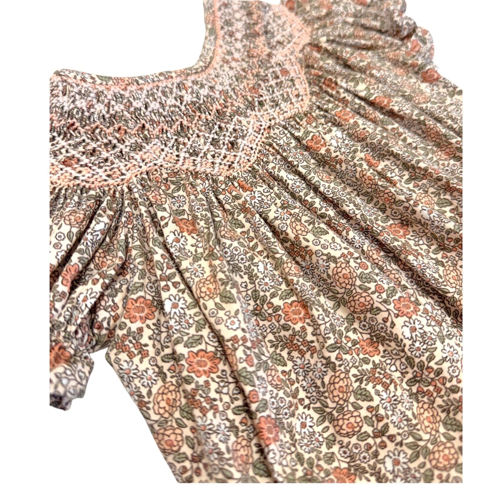 Sweet Dreams Sabrina Peachy Pink Floral Smocked Dress