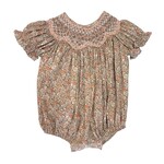 Sweet Dreams Sabrina Peachy Pink Floral Smocked Bubble