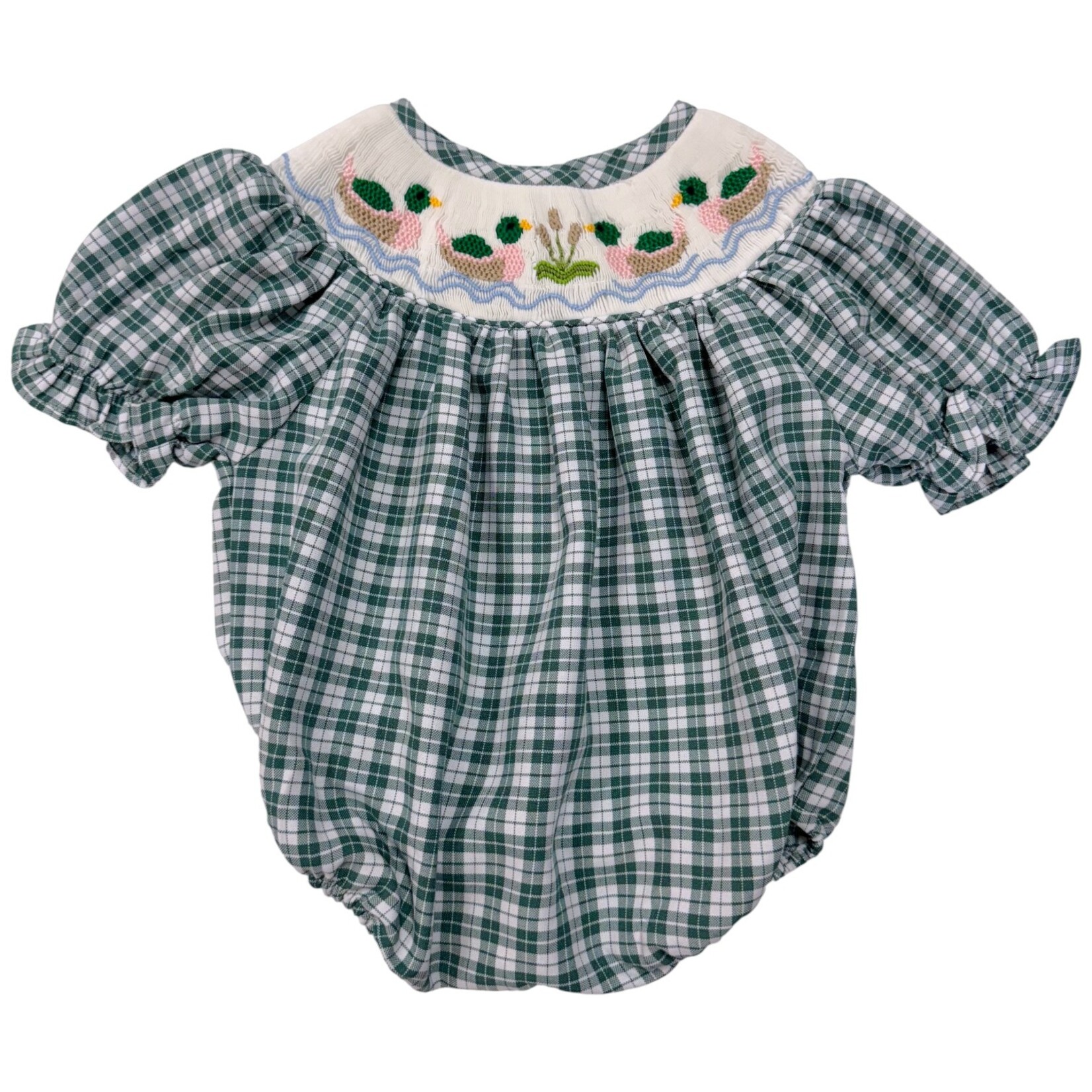 Sweet Dreams Green & Pink Mallard Smocked Bubble