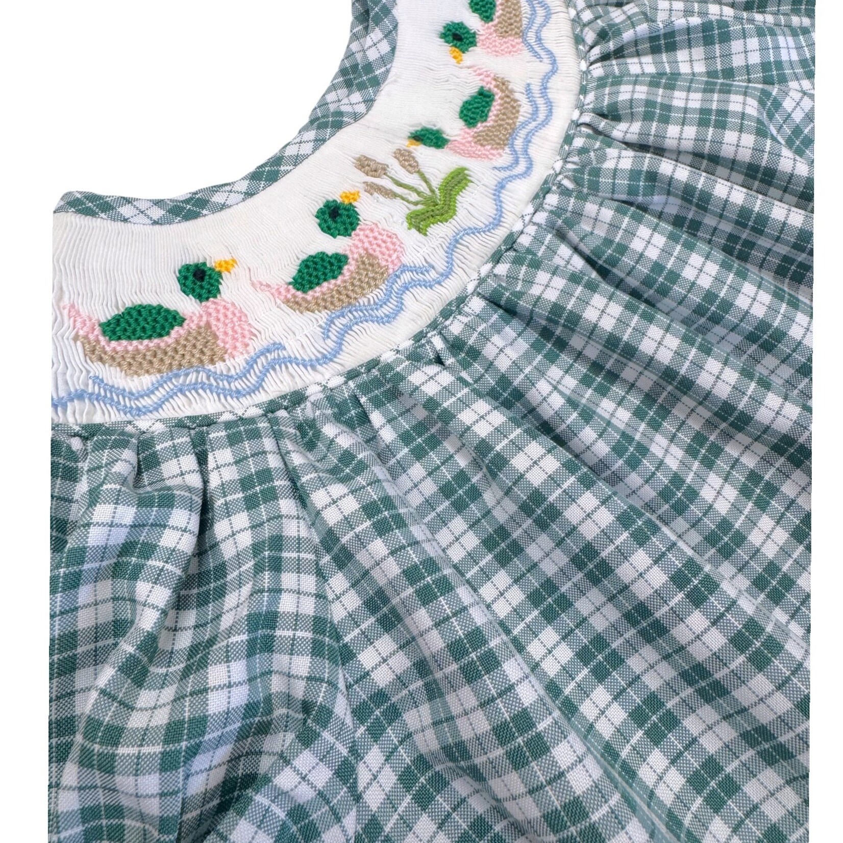 Sweet Dreams Green & Pink Mallard Smocked Bubble