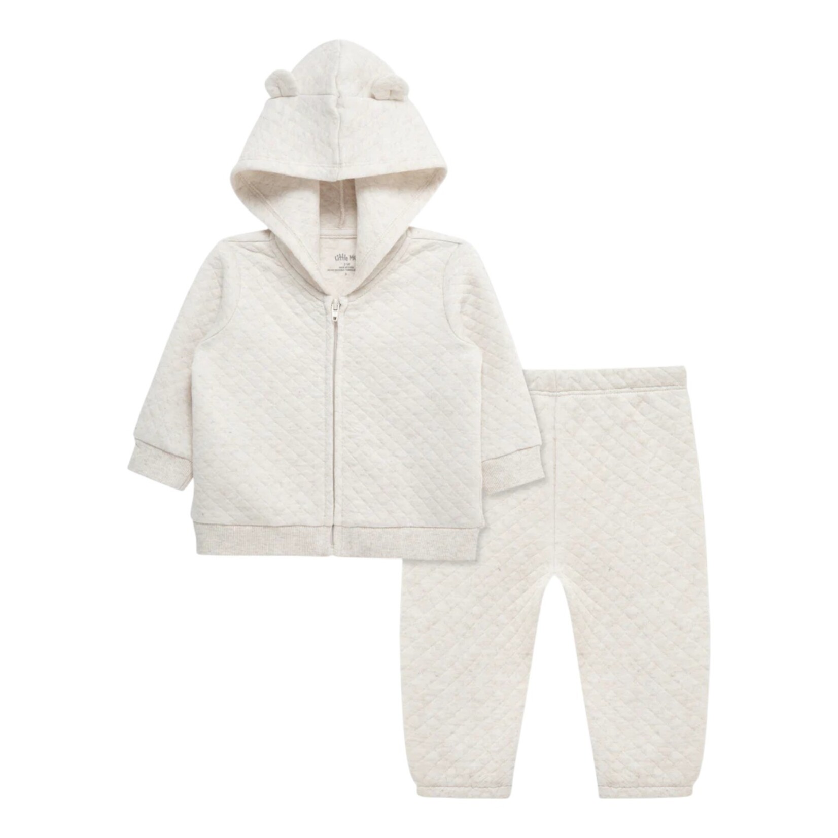 Little Me Oatmeal Quilted Hoodie Set
