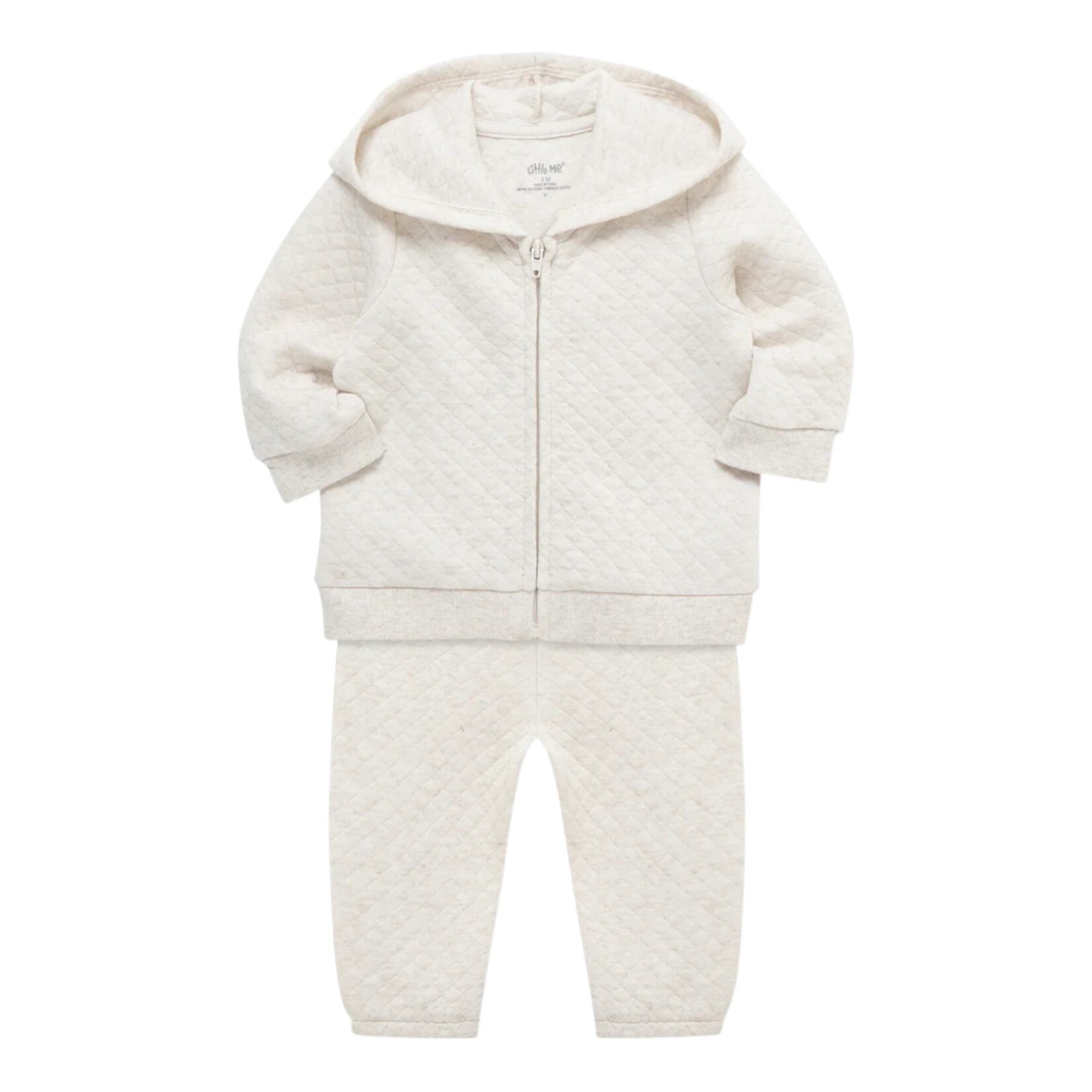 Little Me Oatmeal Quilted Hoodie Set