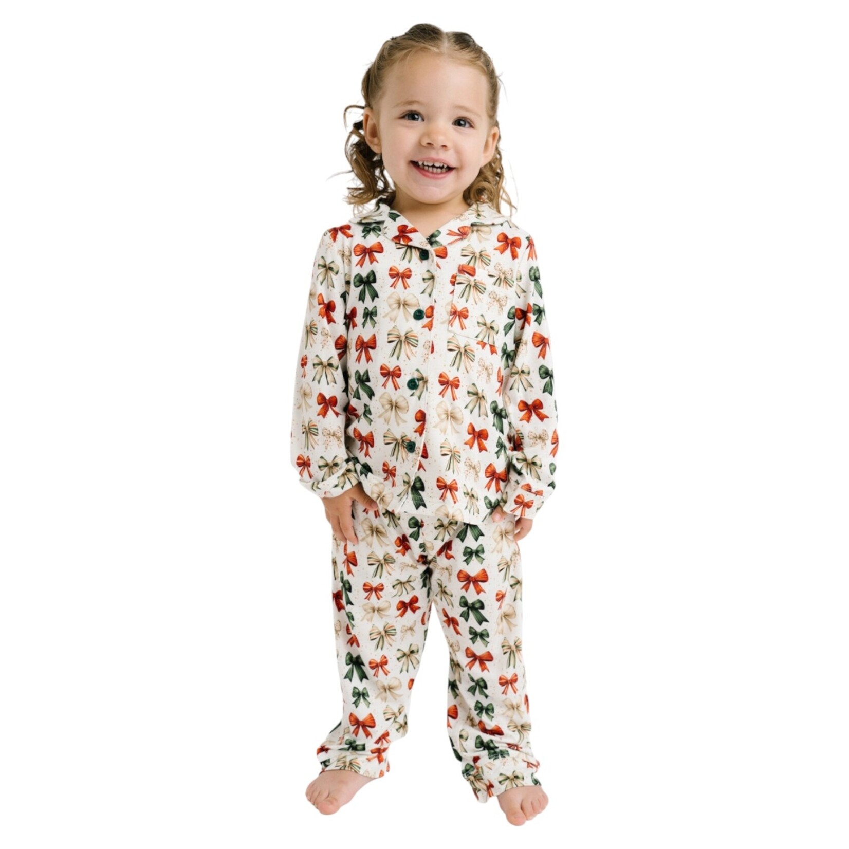 Little One Shop Holiday Bows Bamboo Button PJ Set
