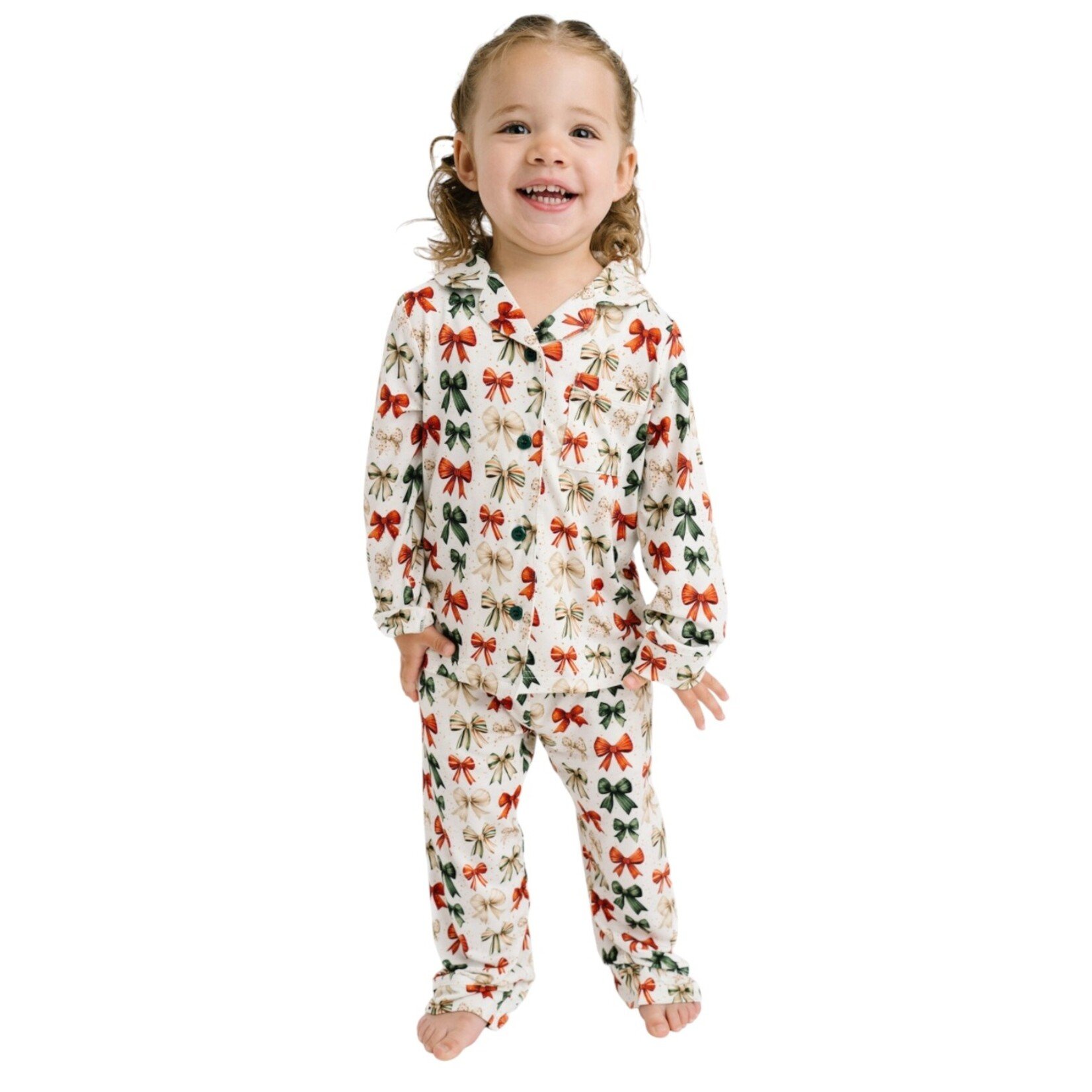 Little One Shop Holiday Bows Bamboo Button PJ Set