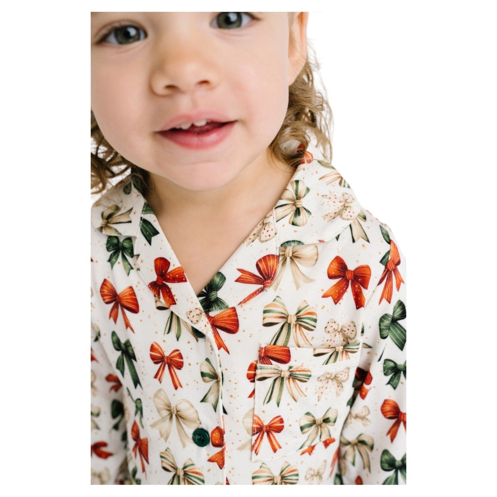 Little One Shop Holiday Bows Bamboo Button PJ Set