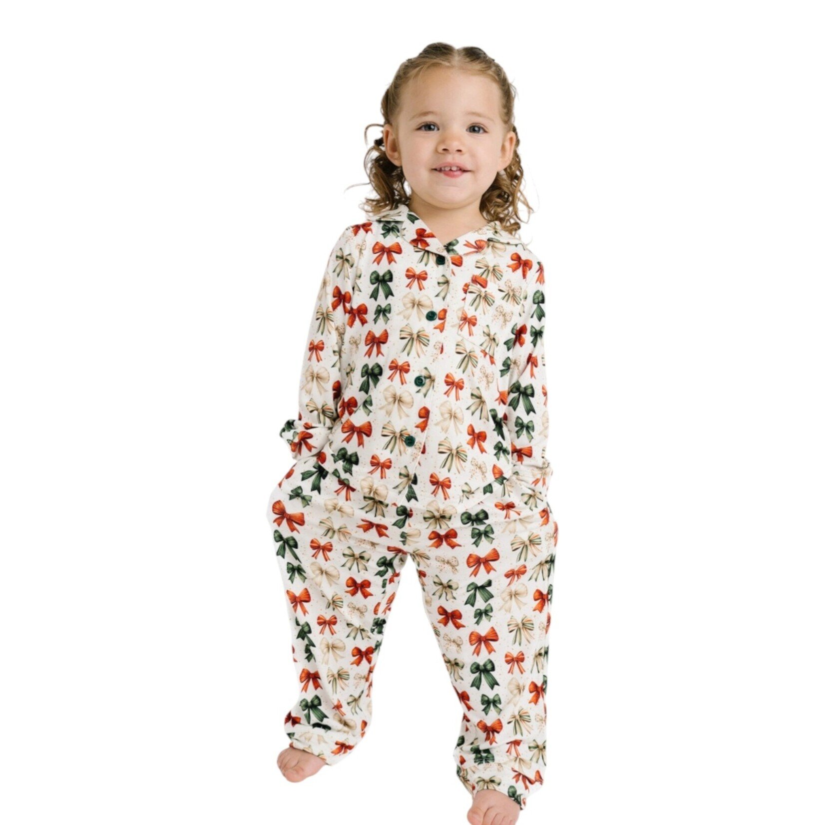Little One Shop Holiday Bows Bamboo Button PJ Set