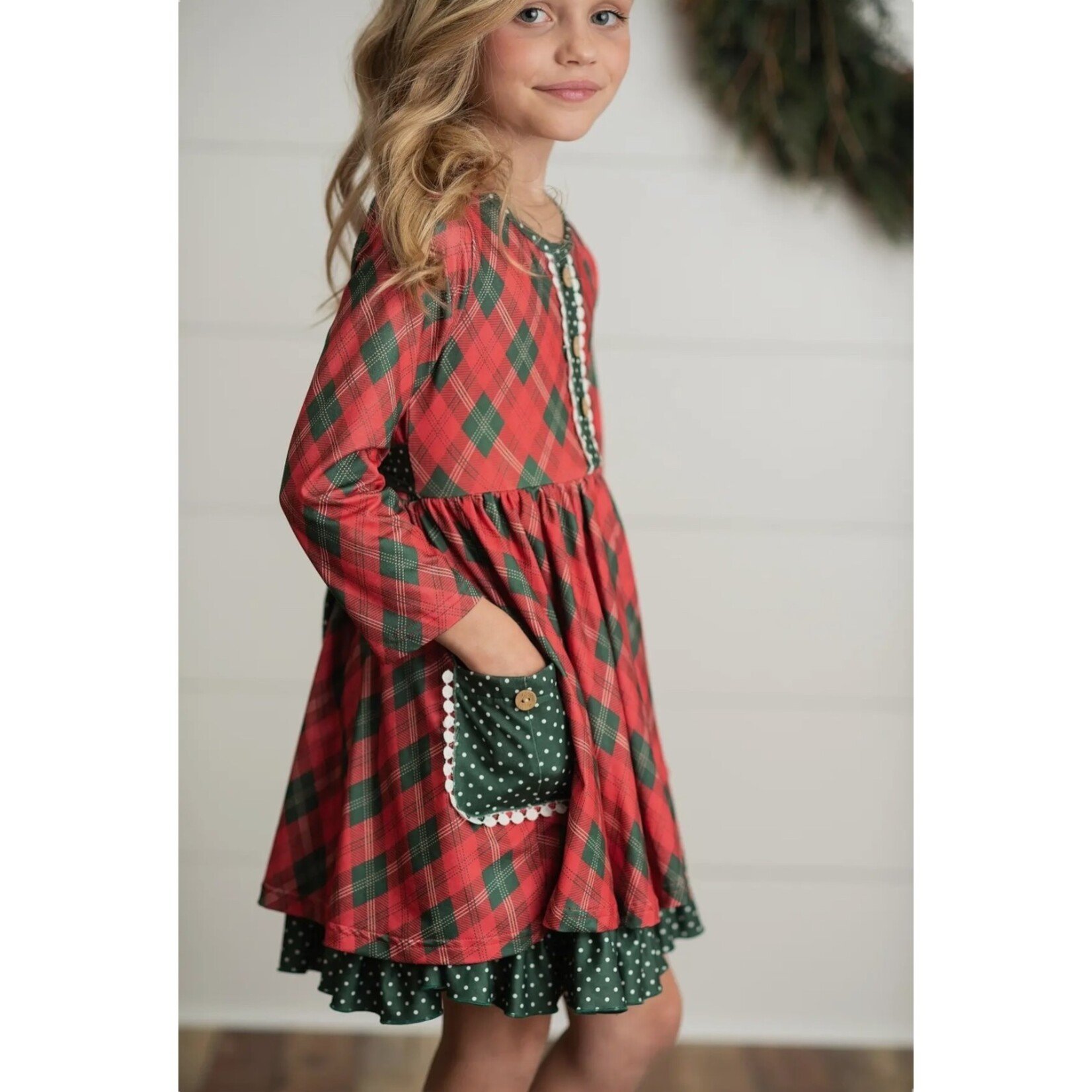Adorable Sweetness Red & Green Plaid Christmas Dress