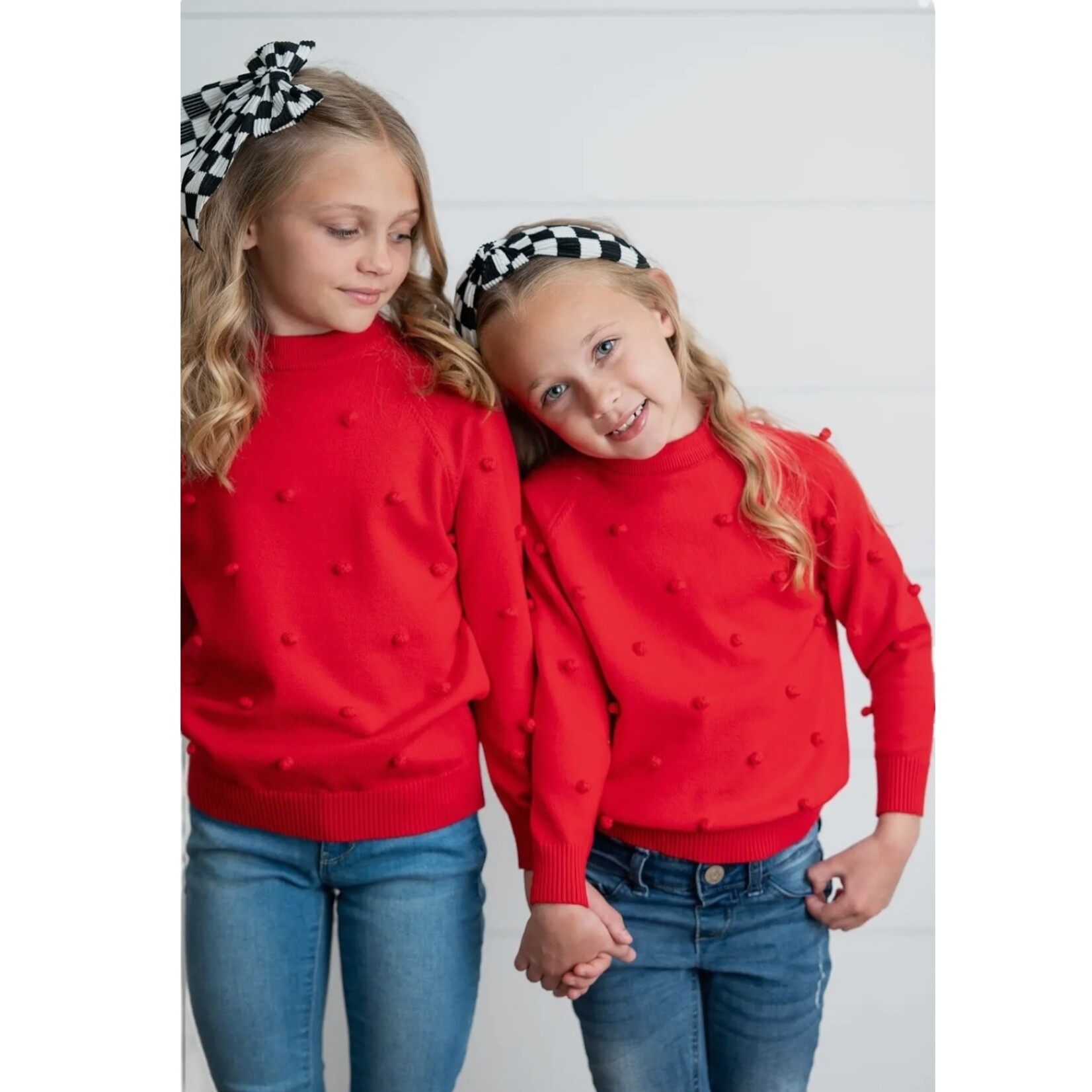 Red Crew Pom Sweater