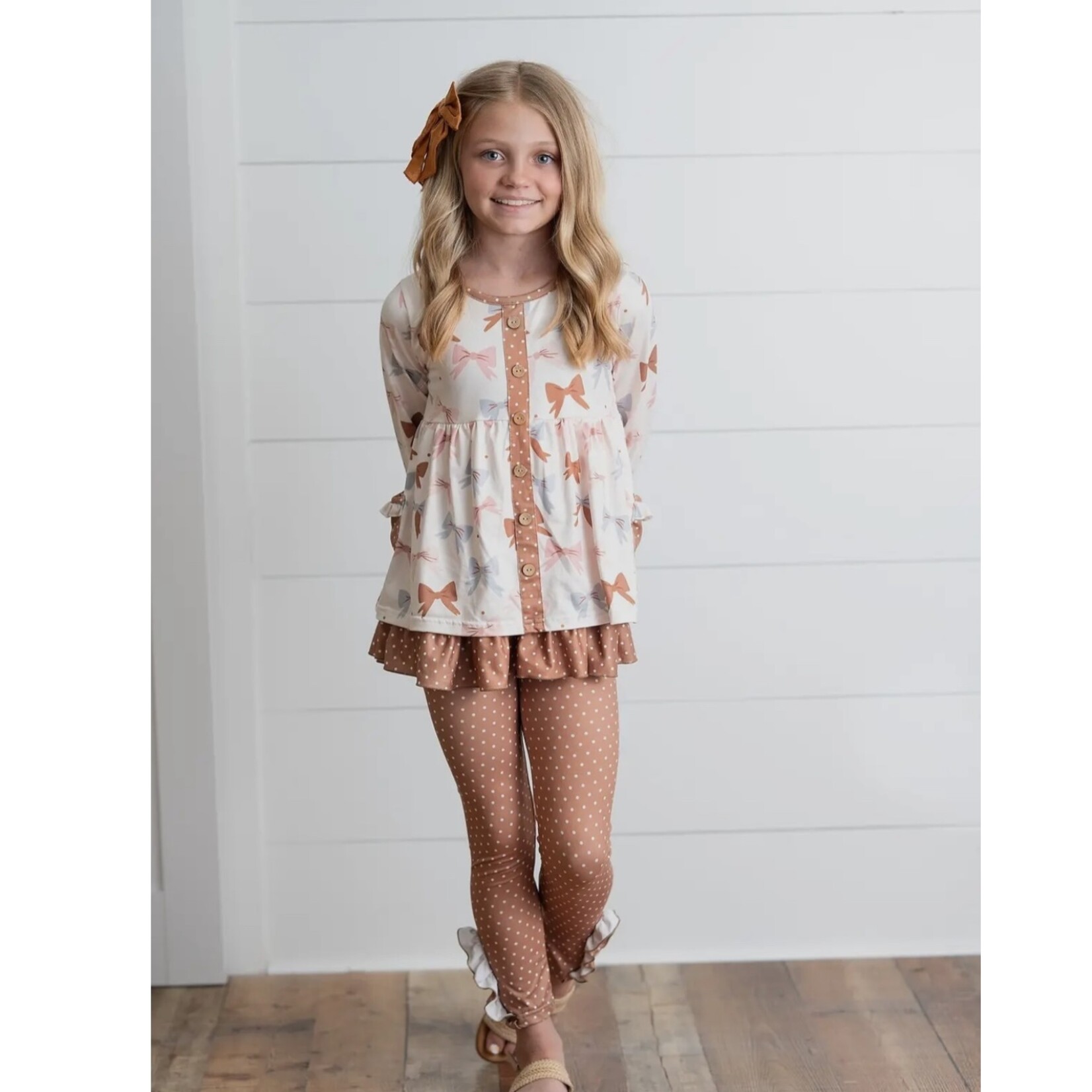 Coquette Beige Bow Ruffle Set