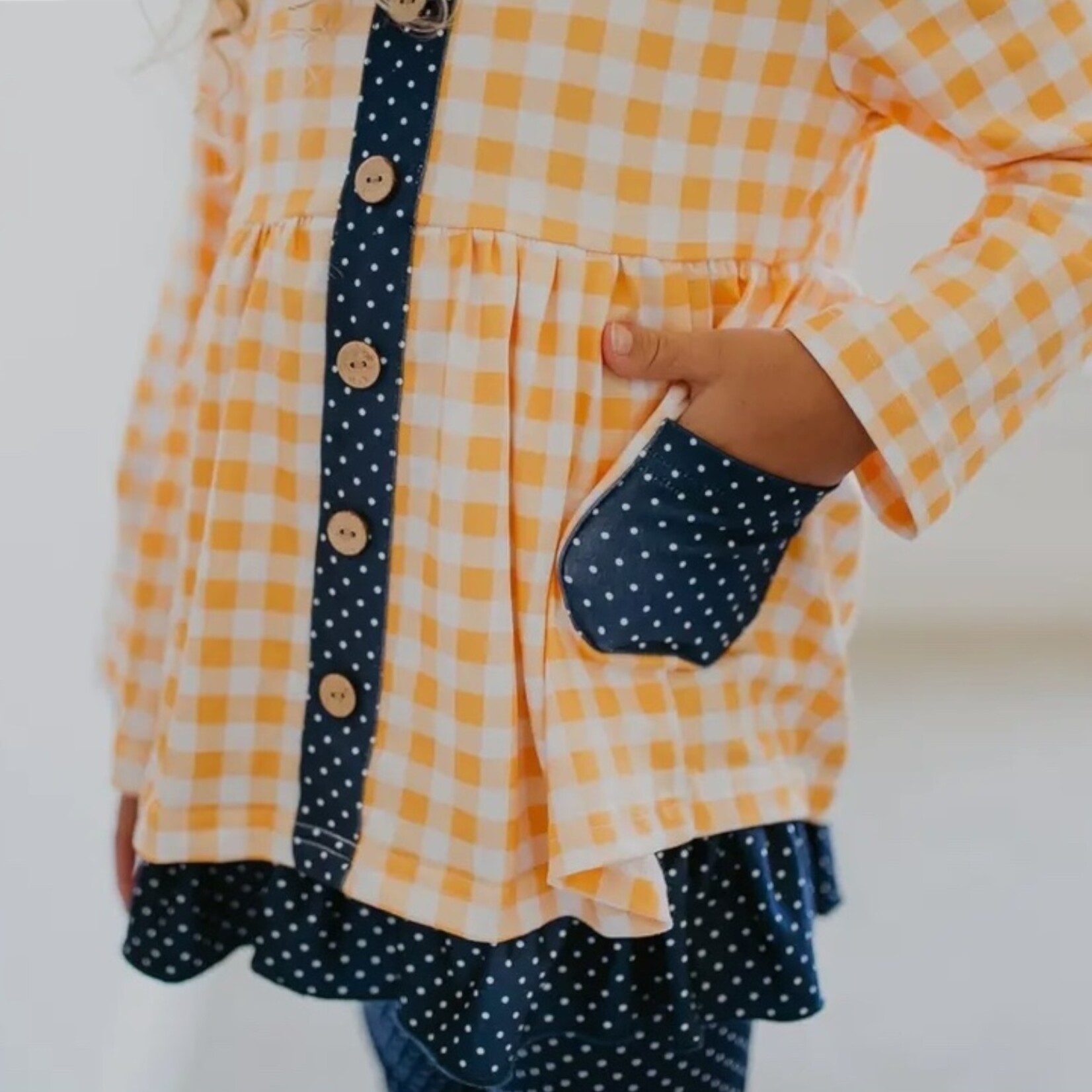 Adorable Sweetness Navy & Mustard Gingham Ruffle Set