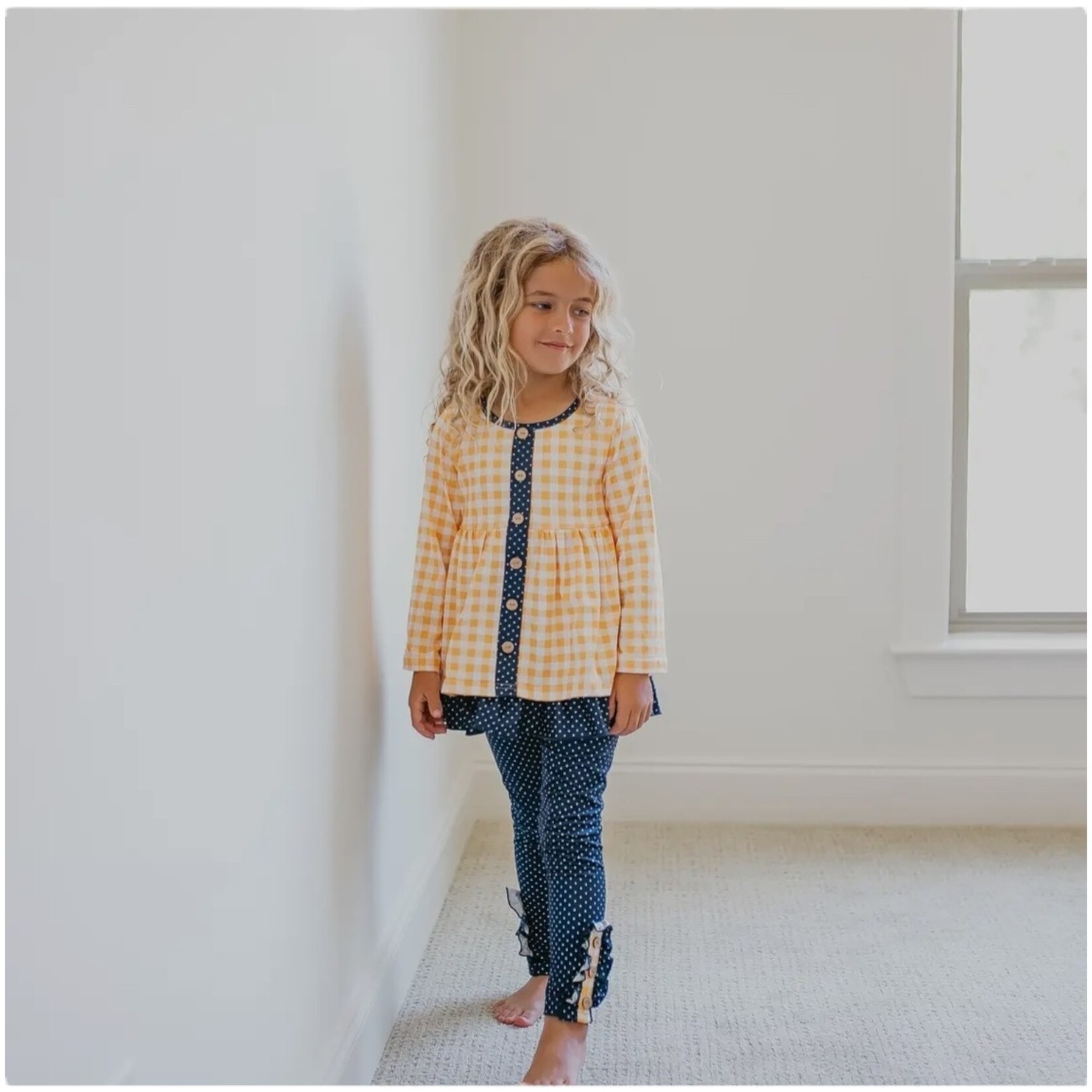Adorable Sweetness Navy & Mustard Gingham Ruffle Set