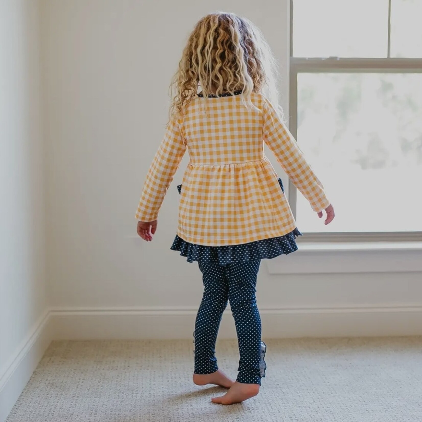 Adorable Sweetness Navy & Mustard Gingham Ruffle Set