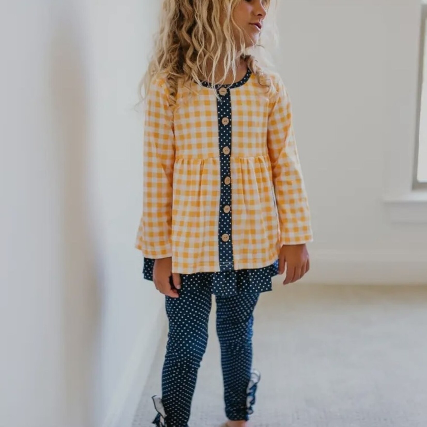 Adorable Sweetness Navy & Mustard Gingham Ruffle Set