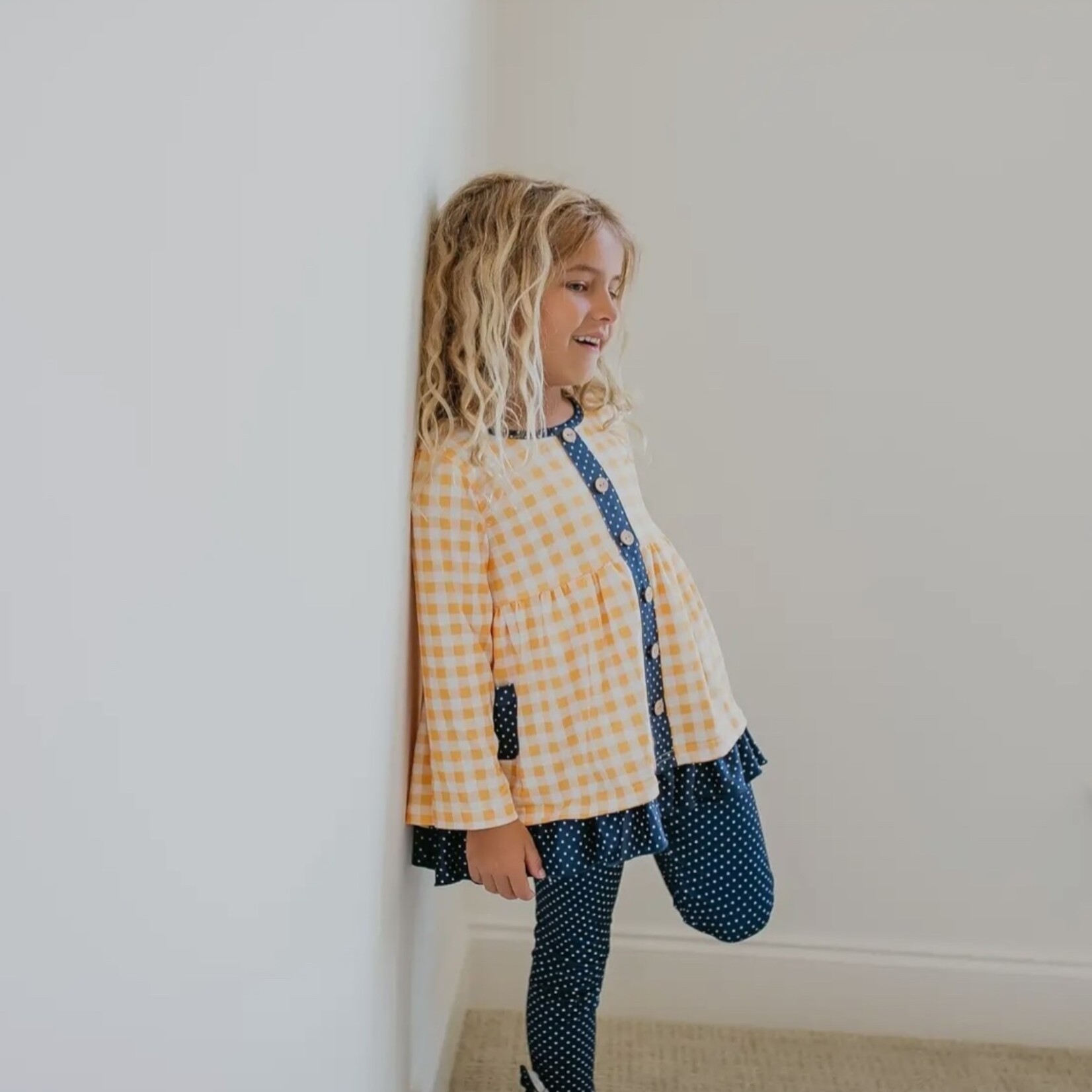 Adorable Sweetness Navy & Mustard Gingham Ruffle Set