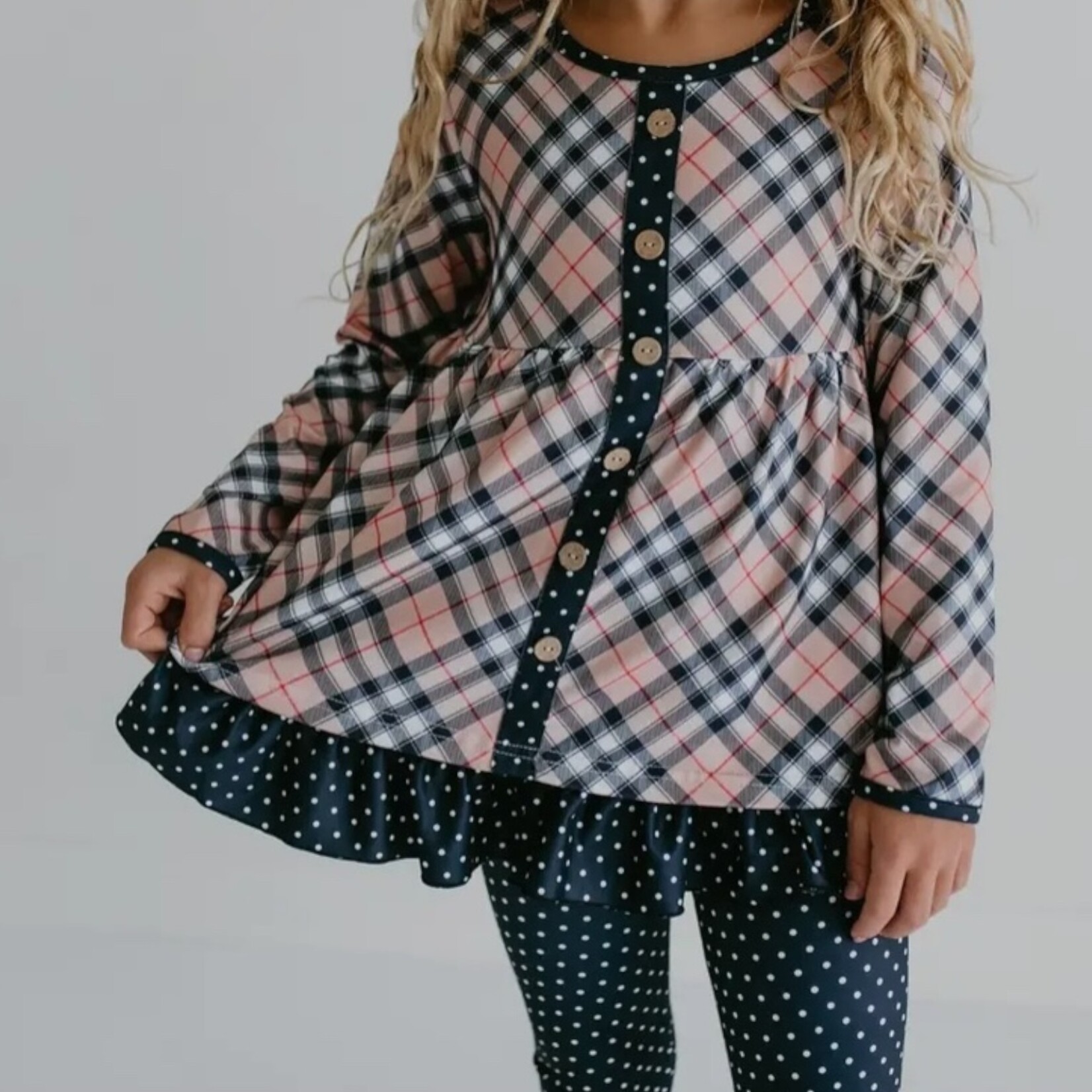 Adorable Sweetness Tan Plaid Ruffle Set
