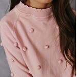 Scalloped Pom Sweater - Pink