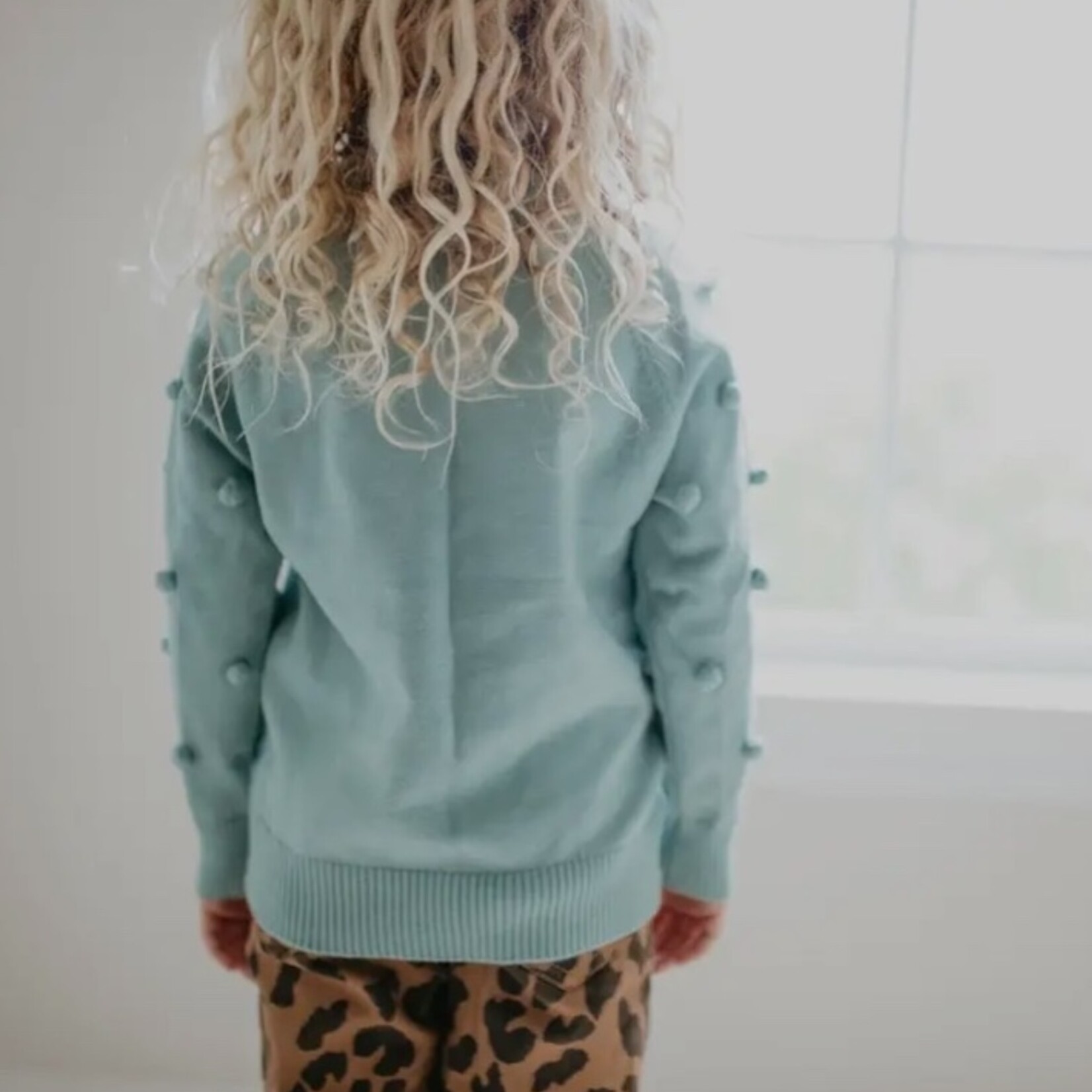 Scalloped Pom Sweater - Teal